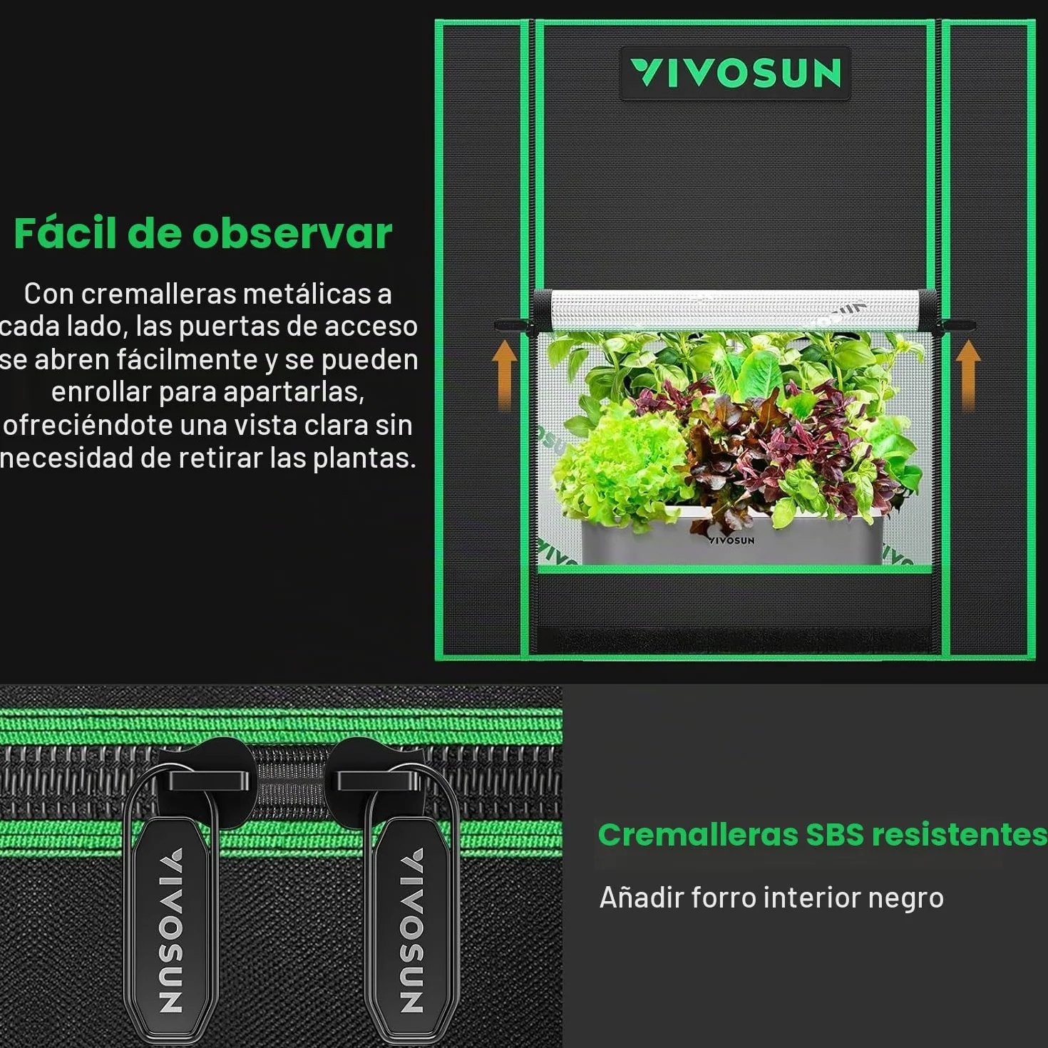 VIVOSUN Tienda de Cultivo Pequeña 50x36x54cm, Cultivo Hidropónico, Tienda de Cultivo Interior de Mylar Altamente Reflectante, Fondo Sellado, Ventana de Ventilación, Puerto de Orificio para Cables
