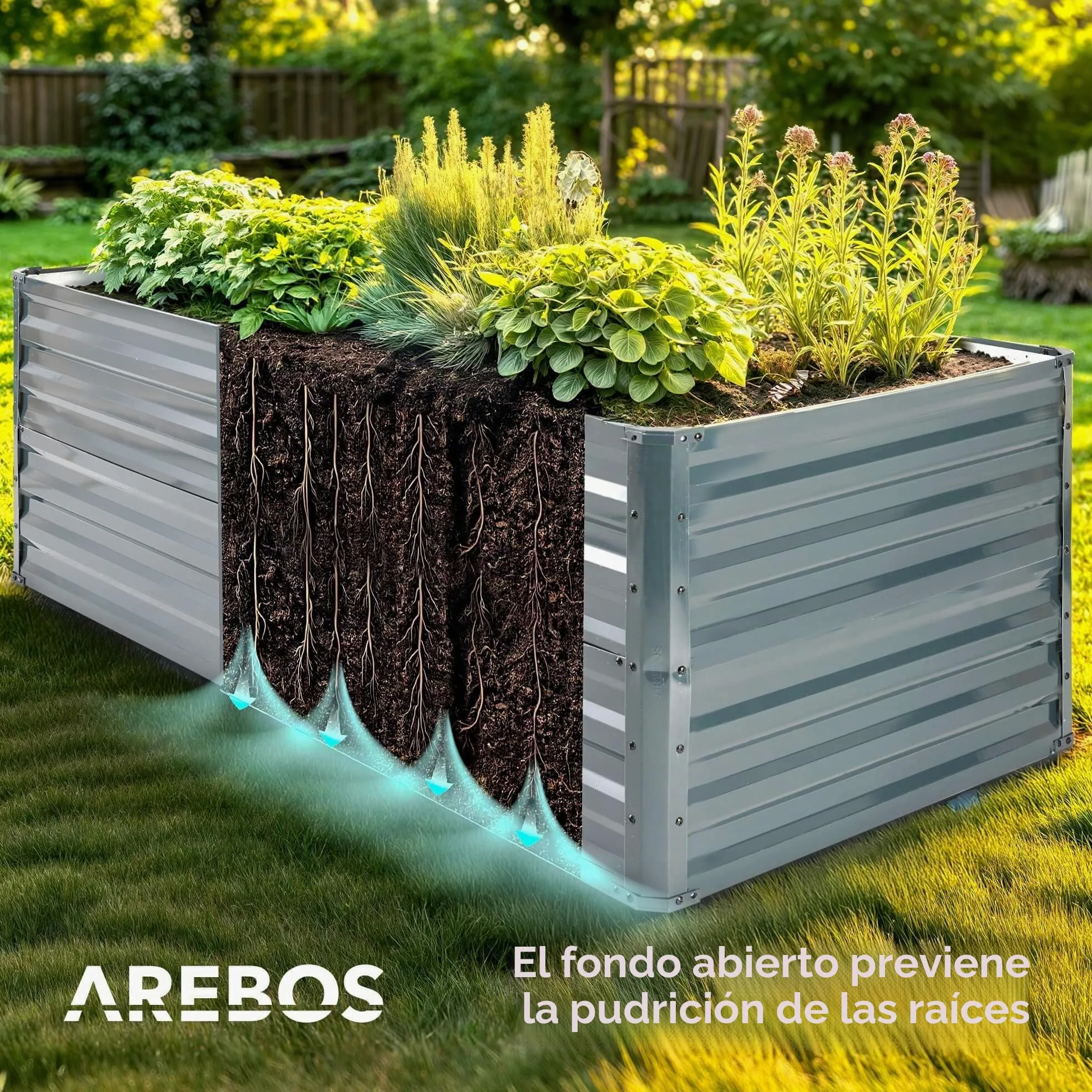 Arebos Cama de Jardín Elevada de Metal 180x90x79 cm | Cama de jardín de Acero galvanizado | Cama de siembra Resistente a la Intemperie y al óxido | Cama de Vegetales Rectangular para jardín y Patio