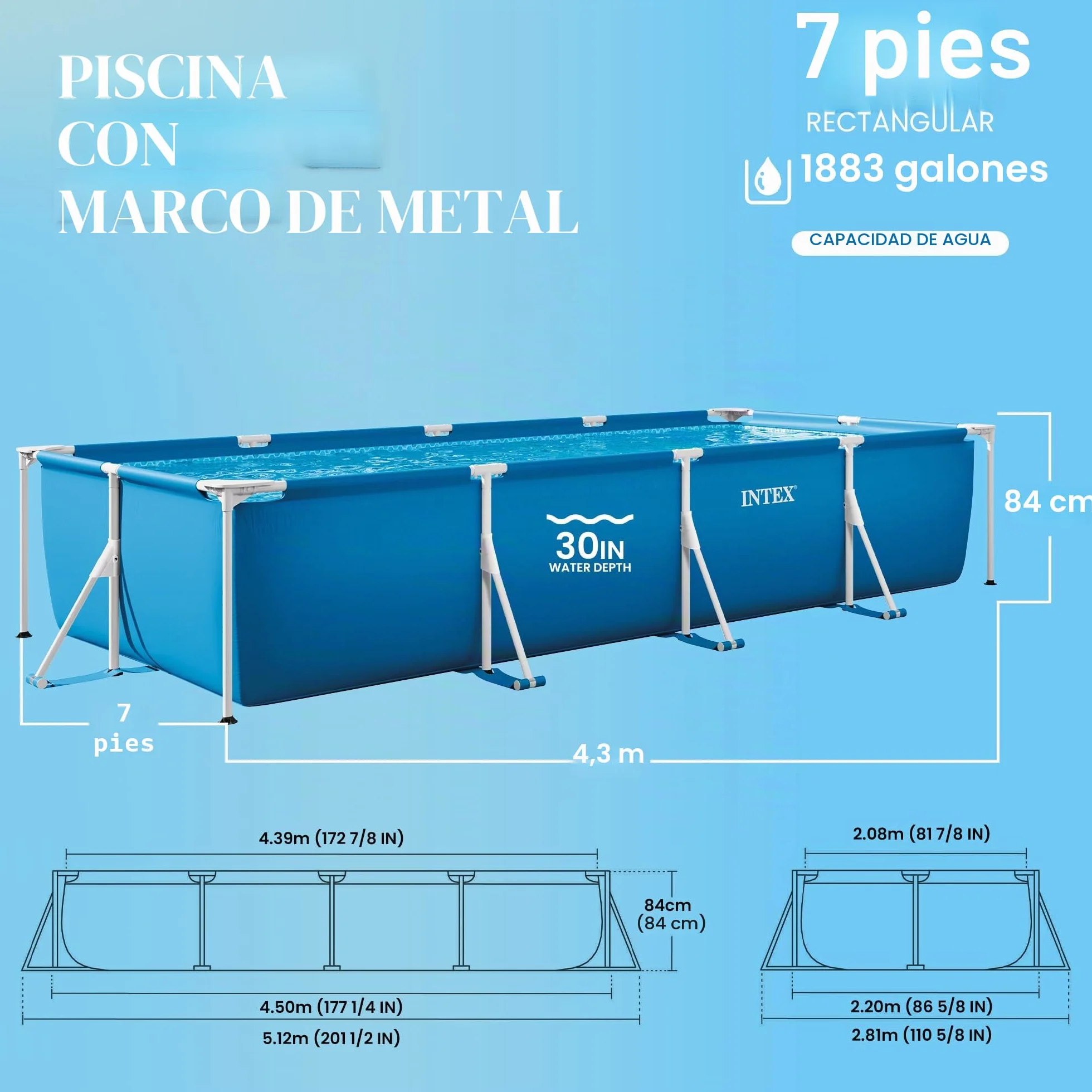 Intex 28279EH Piscina Metal Frame Rectangular, Medidas 450 x 220 x 84 cm