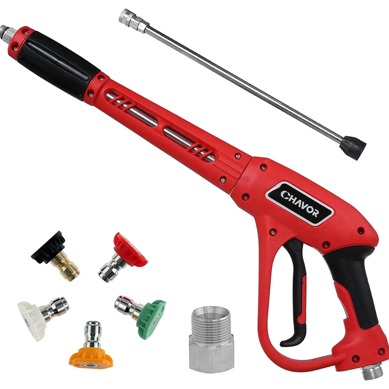Pistola de lavado a presión con varilla de extensión de repuesto, pistola de lavado eléctrica mejorada con 5 puntas de boquilla de pulverización, accesorio M22, 37 pulgadas, 3000 PSI