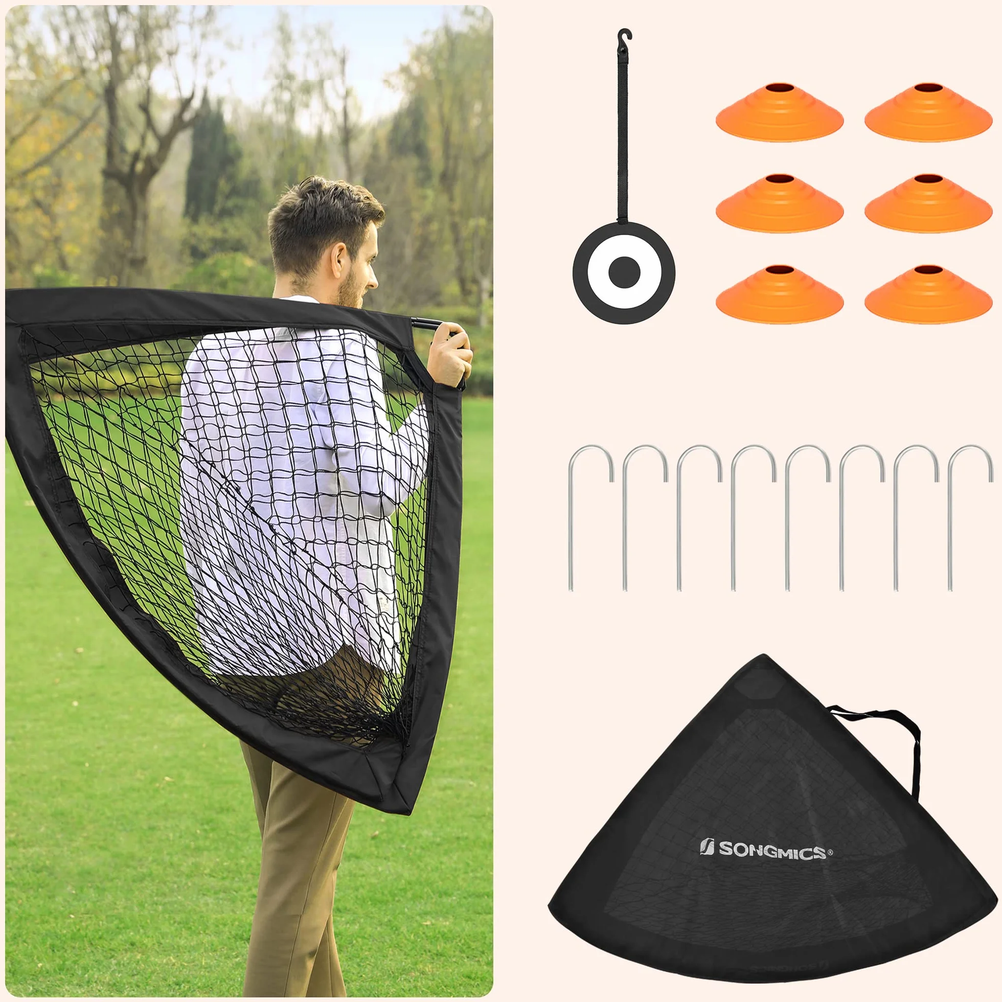 SONGMICS Portería de Fútbol Infantil Portátil y Plegable, Juego de 2, Fibra de Cristal
