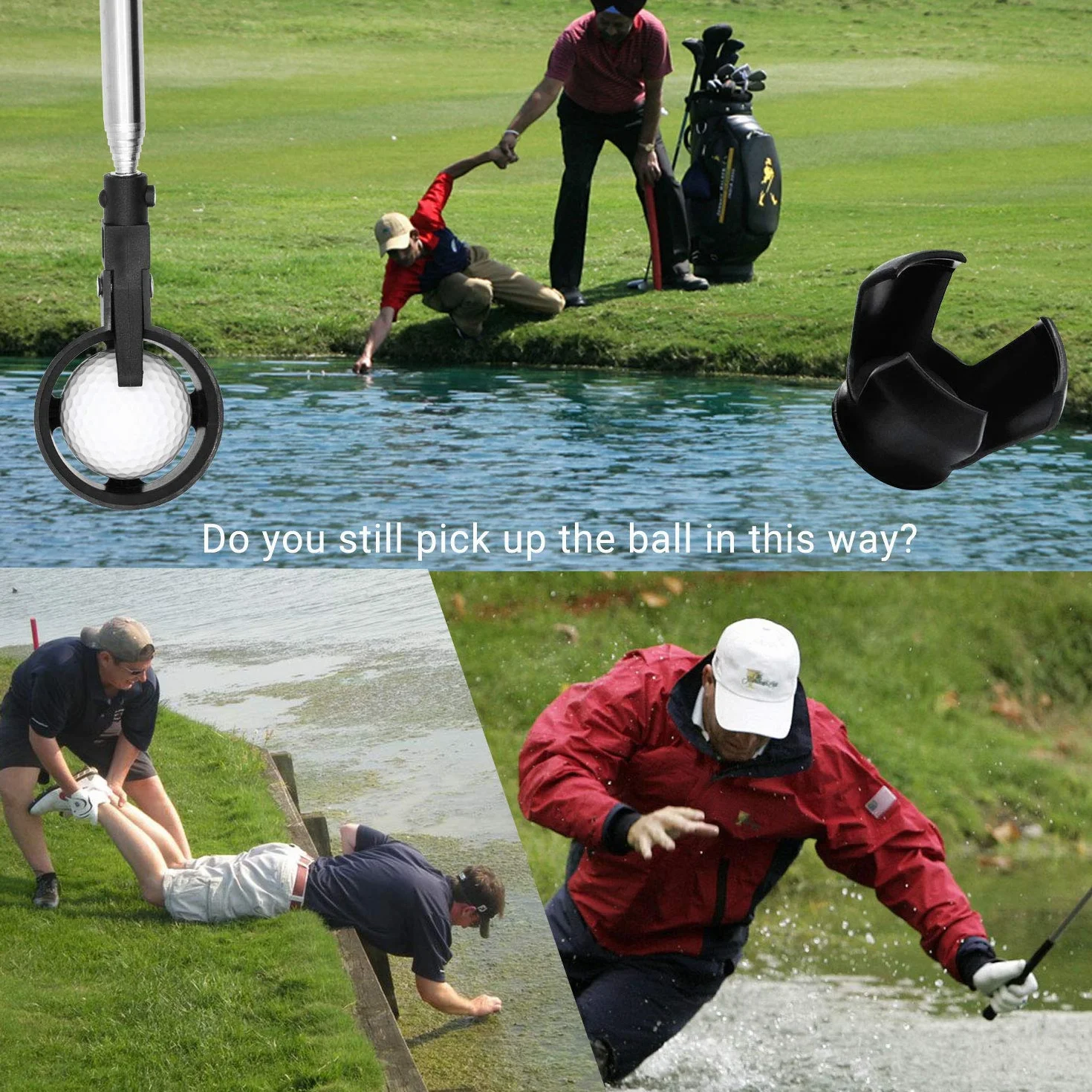 Golf Ball Retriever Telescópico de Acero Inoxidable 1.83m 2.7m Herramienta Grabber