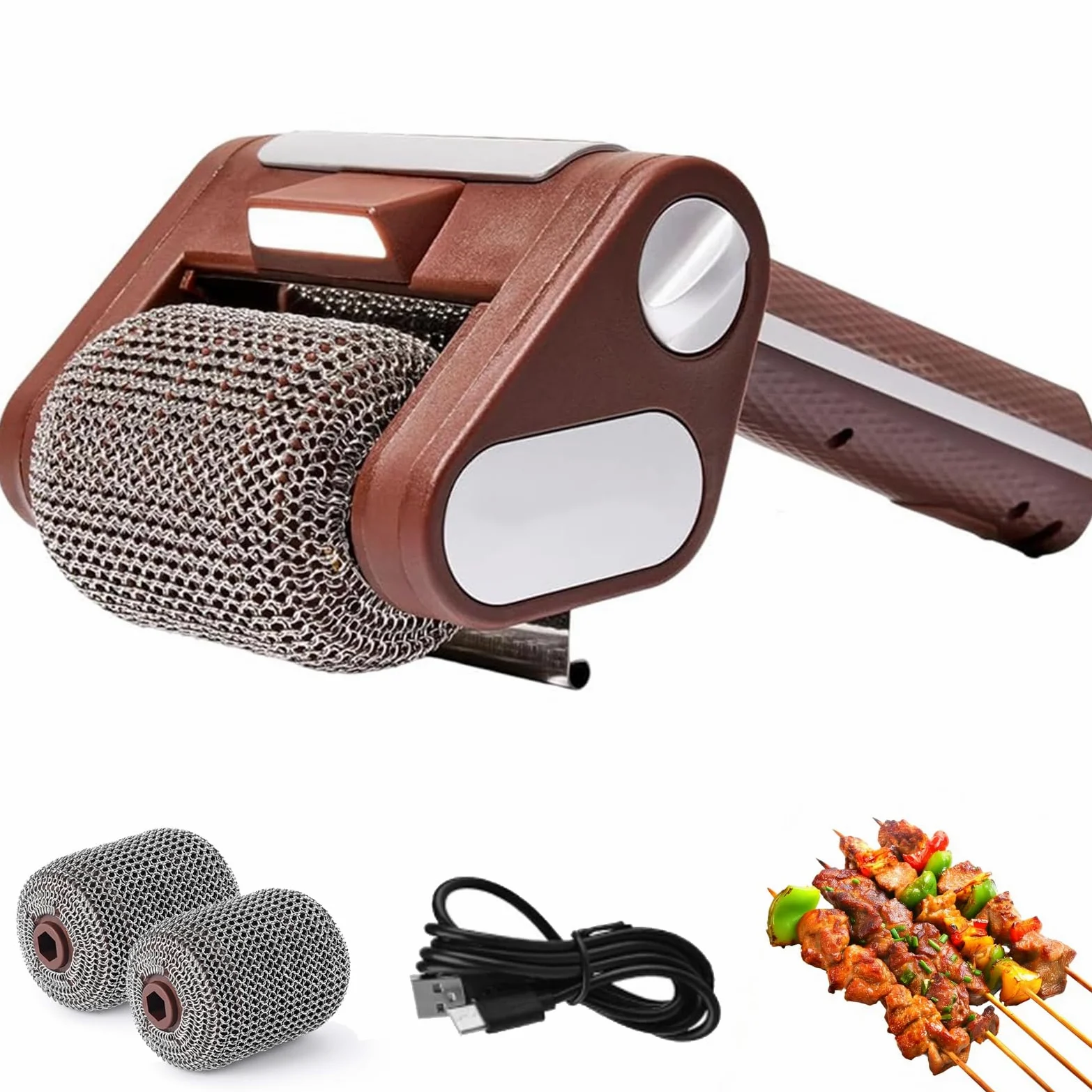 Cepillo eléctrico para parrilla, limpiador inalámbrico de barbacoa de 350 RPM con luz LED, rodillo sin cerdas, herramienta de limpieza recargable para barbacoa al aire libre y camping
