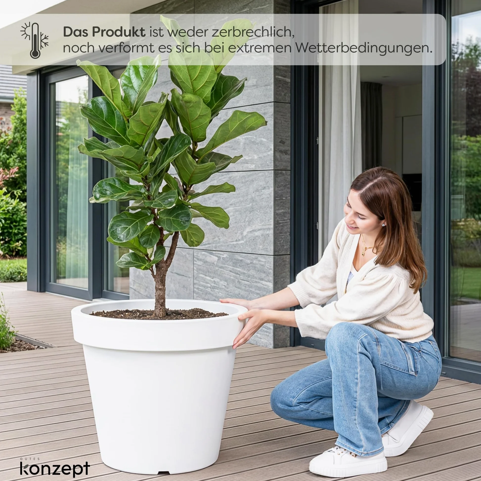 KONZEPT Macetero de 58 cm de diámetro, altura de 52 cm – Macetero grande exterior 87 L en forma cónica, macetero exterior robusto y estable de plástico, resistente a los rayos UV y a las heladas, para