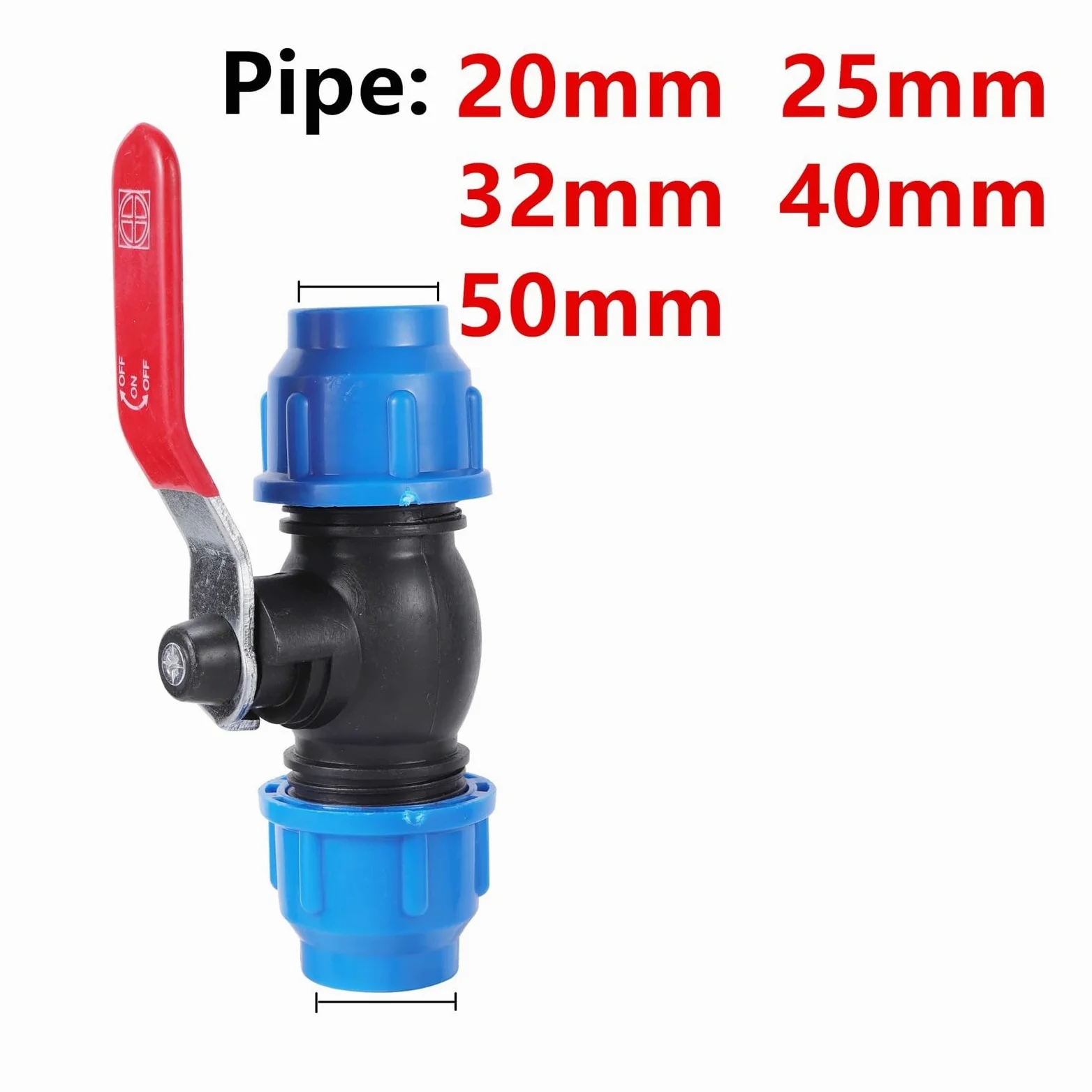 Grifo divisor de agua de PVC PE de 20/25/32/40/50 mm, conector de válvula rápida de plástico, accesorios de tubería de riego para agricultura y jardín (mango de metal, 50 mm)