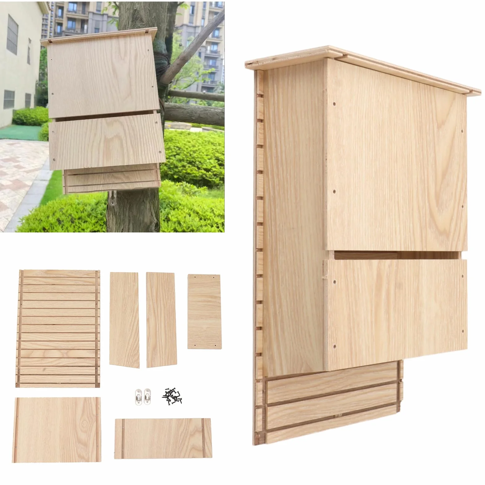 JUOPZKENN Casa para Murciélagos para Exteriores, Cámaras Grandes, Kit de Caja para Murciélagos para Exteriores Y árboles, Perfectamente Diseñado para Atraer Murciélagos, Fácil para que los Murciélagos
