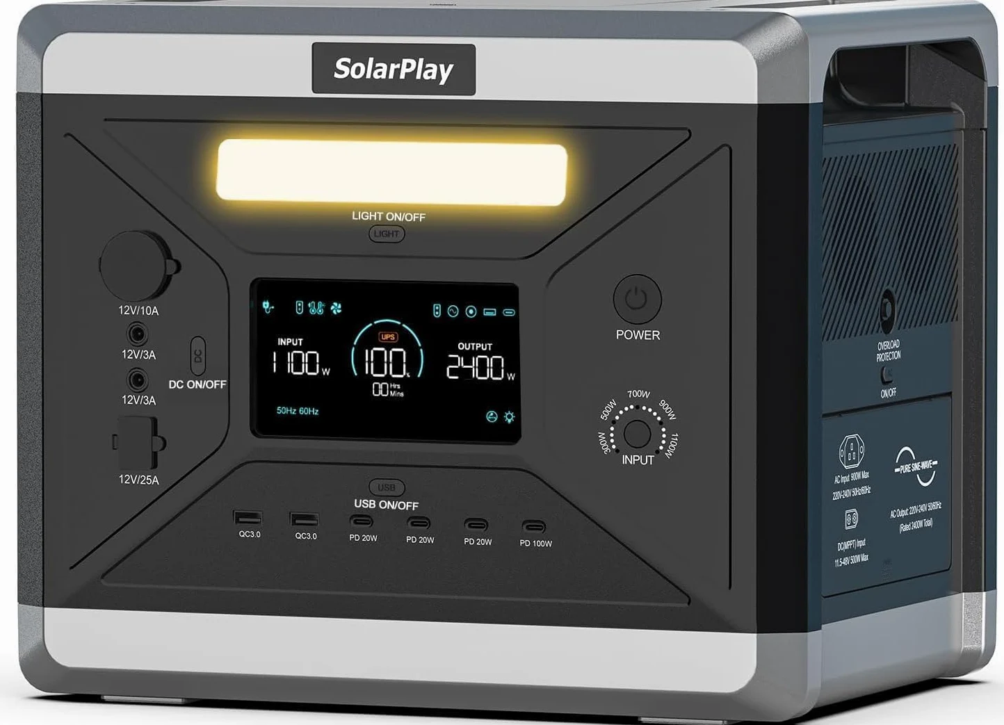 Solarplay - Estación de energía portátil, 2160 Wh LiFePO4, generador solar con salida de 2400 W, carga de CA y CC, completamente cargada en 1,5 horas para camping, autocaravana, jardín fuera de la red