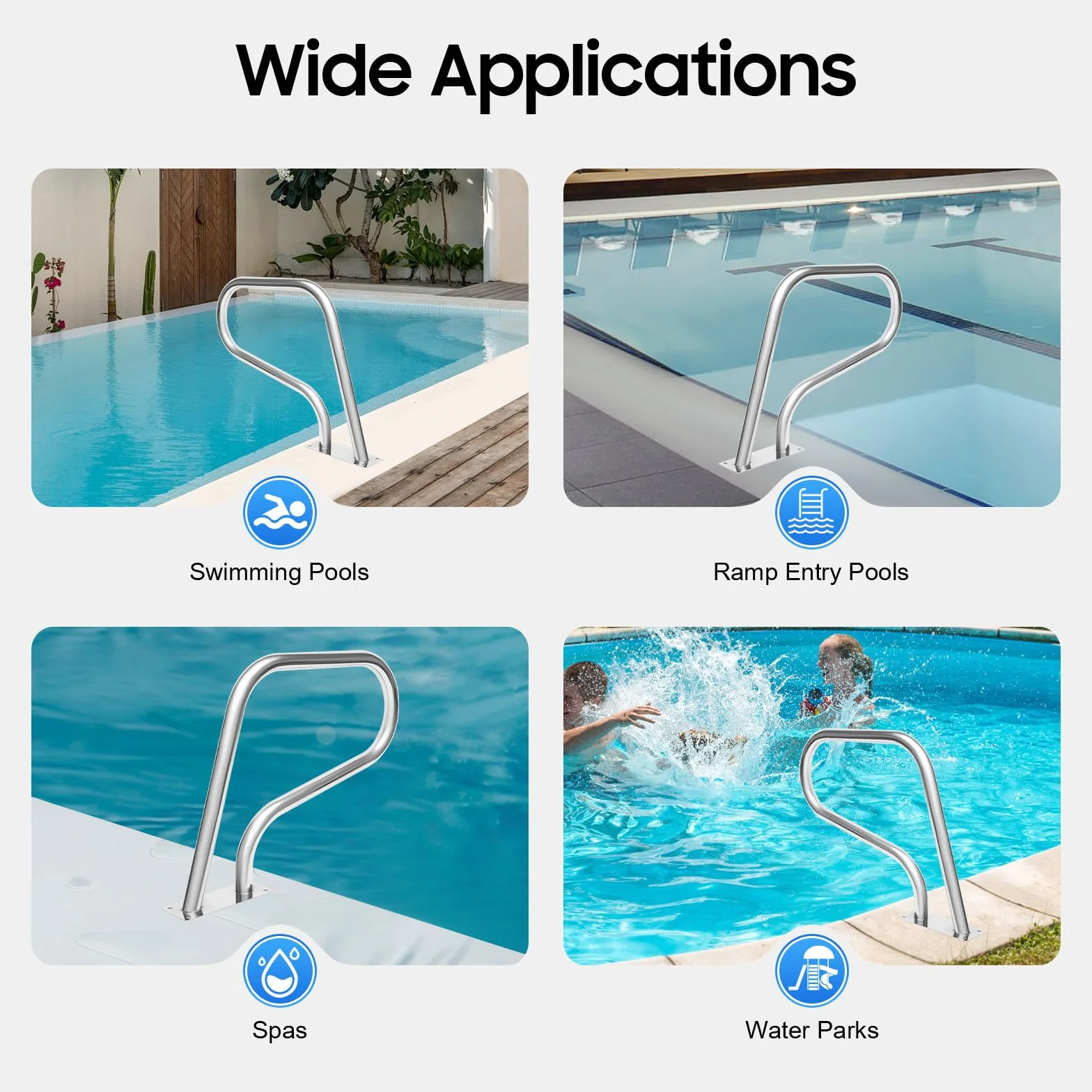 81 x 58 cm, pasamanos de acero inoxidable 304, pasamanos para escaleras, barandilla para piscina, pasamanos con cubierta de asa, 120 kg, diámetro del tubo de 4,2 cm, para piscinas, escaleras