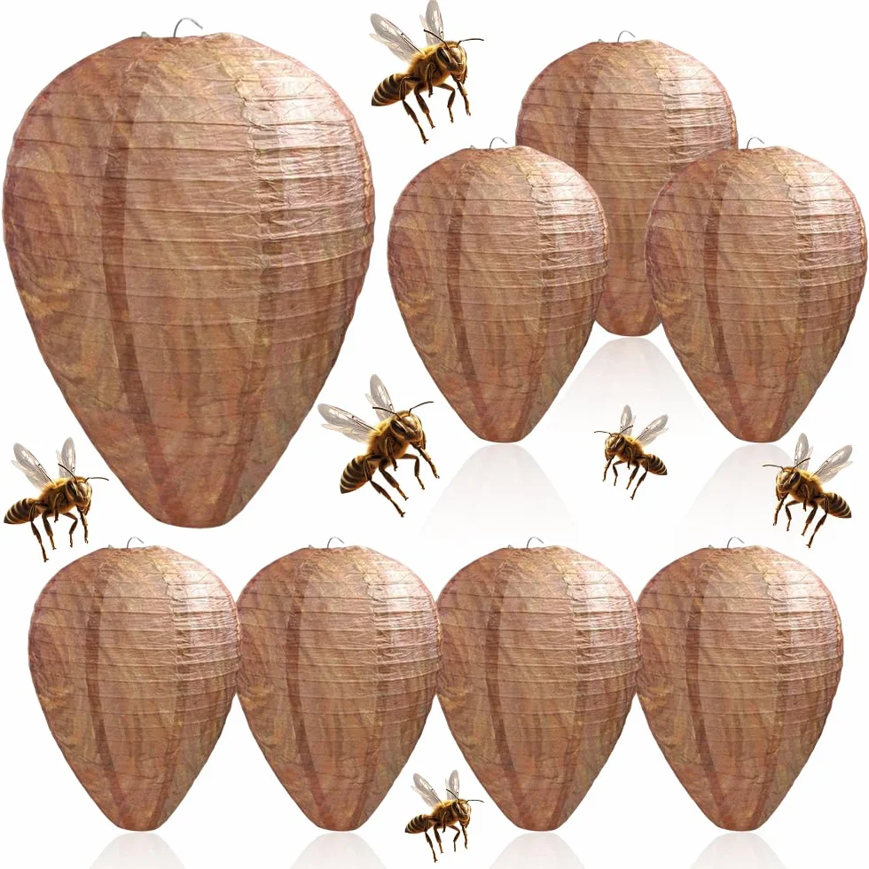 Mineup 8 Piezas Nido de Avispas, Nido de Avispa Artificial, Nido de Avispas Colgante, Nido de Avispas de Suspensión, Natural Ecológico para hogares y Jardines al Aire Libre