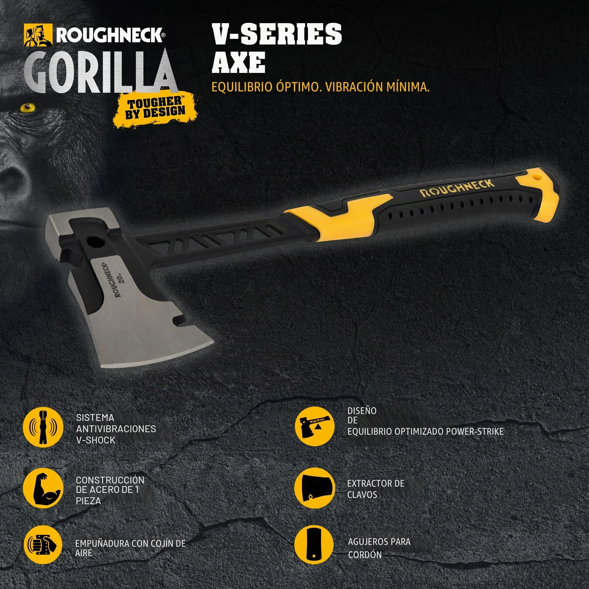 Roughneck Gorilla ROU11070 Hache série V 0,6 kg/1¼LB, Noir et Jaune