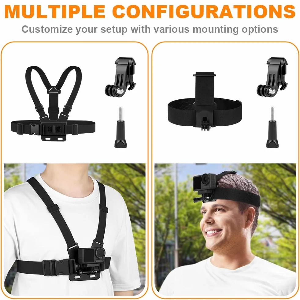 Set de Accesorios para Cámara de Acción GoPro, Arnés de Pecho y Correa de Cabeza Ajustable