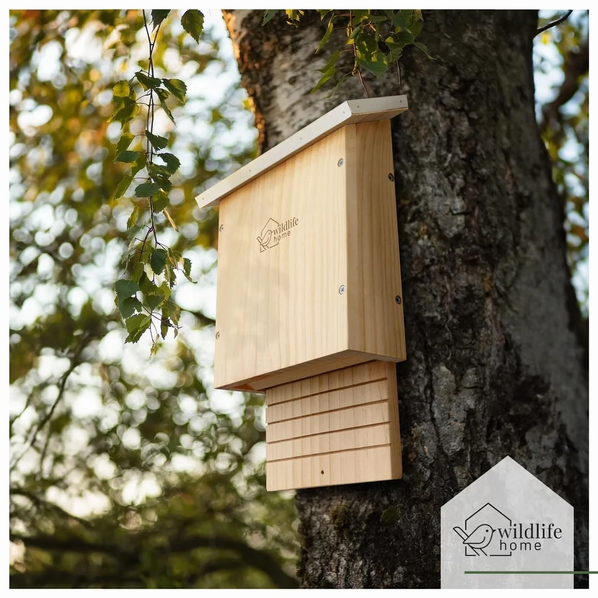 WILDLIFE HOME I Gran caja pesada para murciélagos según NABU – atornillada de madera maciza y 100% resistente a la intemperie, sin tratar, casa de murciélagos y nido, para verano e invierno