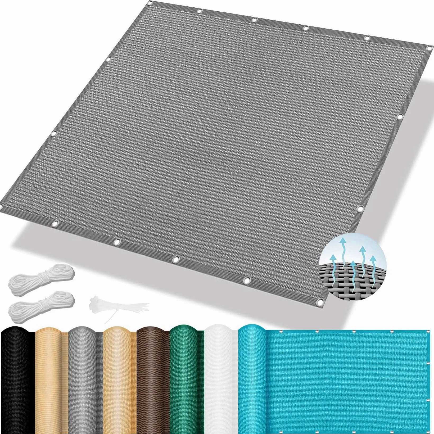 Toldos Exterior Terraza 280 x 350 cm, Resistente HDPE Prueba de Viento, Malla Ocultacion Red de Sombra Tela, Toldo VelaToldos Exterior, para Patio, Jardín, Exteriores, Gris Claro