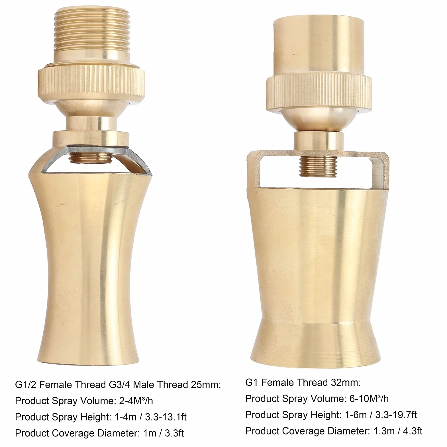 Cabezal de pulverización de chorro de dirección ajustable de latón, boquilla de fuente de agua de cedro de torre de hielo Cabezal de pulverización Aspersor(G1/2 Female Thread G3/4 Male Thread 25mm)