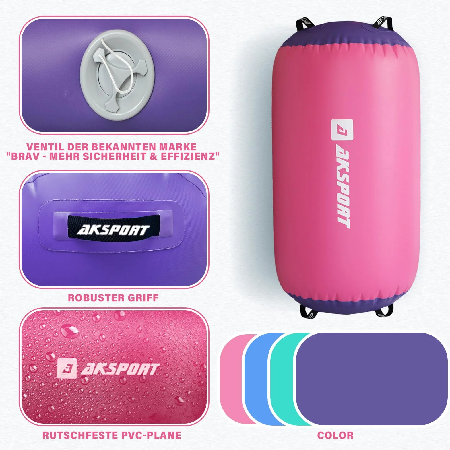 AKSPORT Inflatable Air Roller Yoga Barrel with Air Pump for Gymnastics Tumbling