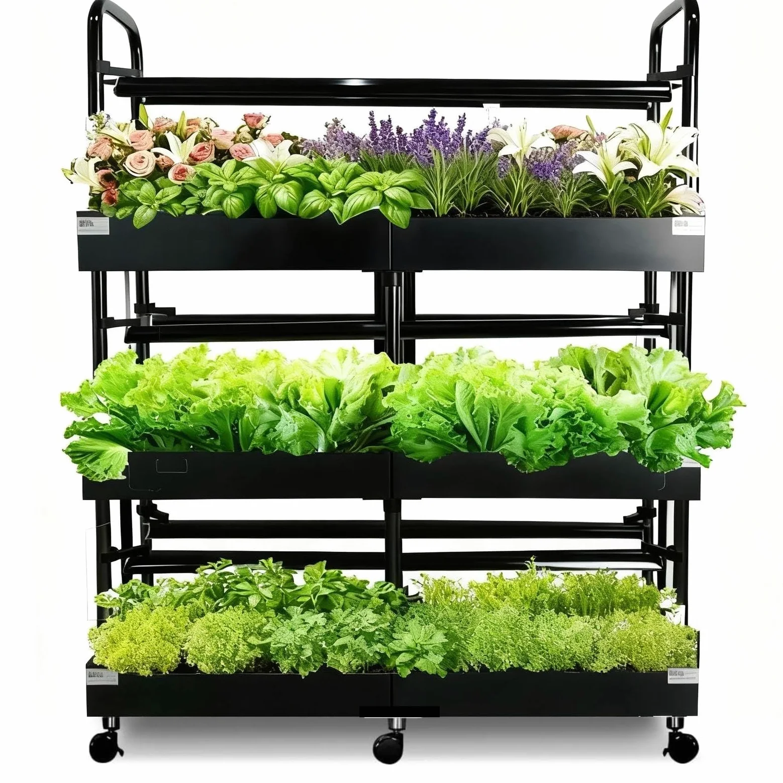 Kit de sistema hidropónico grande de 3 niveles para interiores con luces de crecimiento, medio de cultivo doble, bomba de agua doble, jardín interior, 88 cápsulas para verduras, hierbas