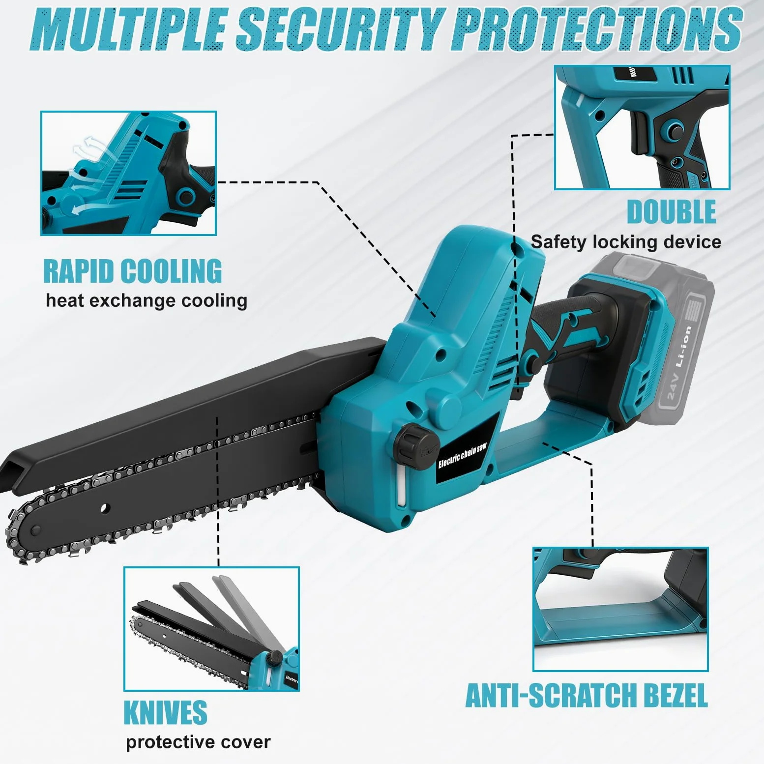 Motosierra Inalámbrica 8 y 10 Pulgadas para Makita 18V (sin Batería) | Mini Motosierra sin Escobillas, Lubricación Automática de Cadena, 2 Placas, 4 Cadenas, Guantes, Gafas y Maletín