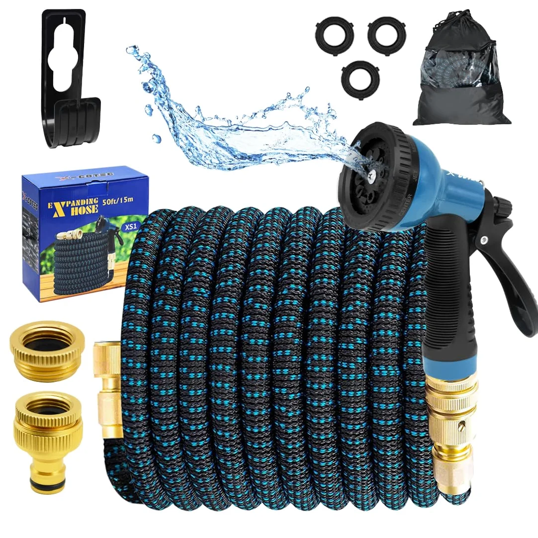 Manguera Jardin, Manguera Extensible 15m, Mangeras Jardineria Flexible Con 3/4",1/2" Conector, Manguera de Jardín con Pistola Rociadora de 10 Funciones, Manguera de Riego, para Jardineria