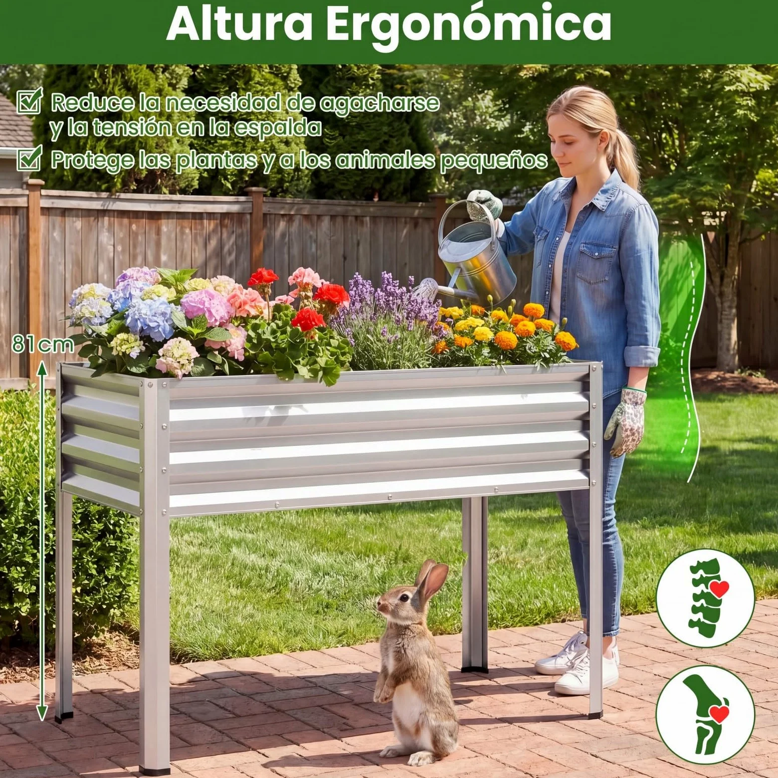 COSTWAY Huerto Urbano Terraza, Cama Elevada de Jardín de Metal con Recubrimiento Electroforético y Orificios de Drenaje, Jardinera Exterior Grande para Verdura, Flor, Fruta, 112x55x81 cm (Plateado)