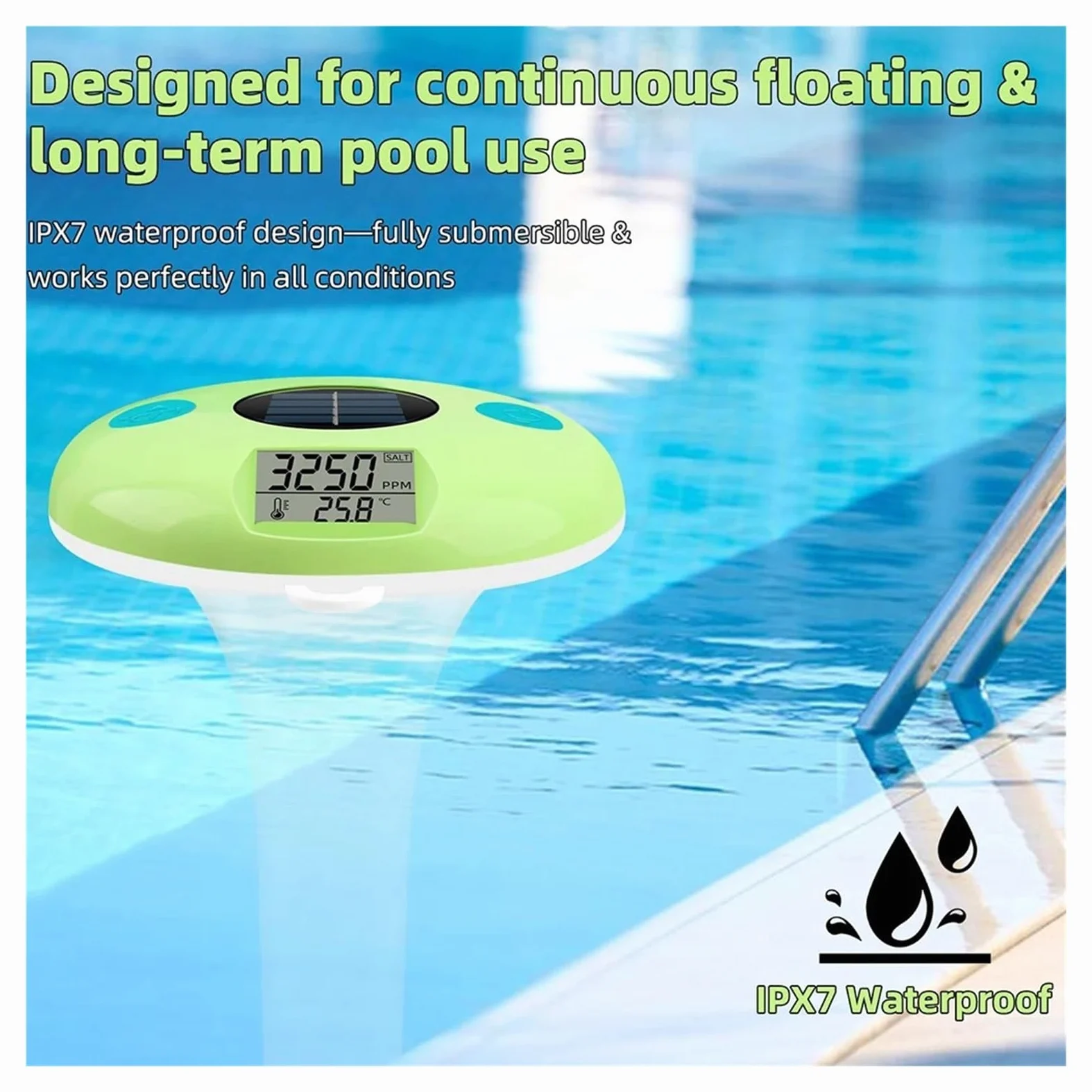 TermóMetro De Piscina For Bañeras, Medidor De Temperatura De Salinidad, Termómetro Digital De Agua, Monitoreo Acuático, Medición Precisa De La Temperatura FáCil De Usar