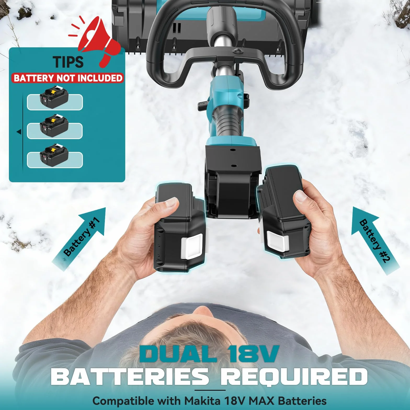 Ecarke Quitanieves con batería recargable compatible con batería Makita de 18 V, motor sin escobillas de 1000 W, altura de 20 cm, distancia de lanzamiento de 7 a 8 m, ancho de trabajo de 33,5 cm