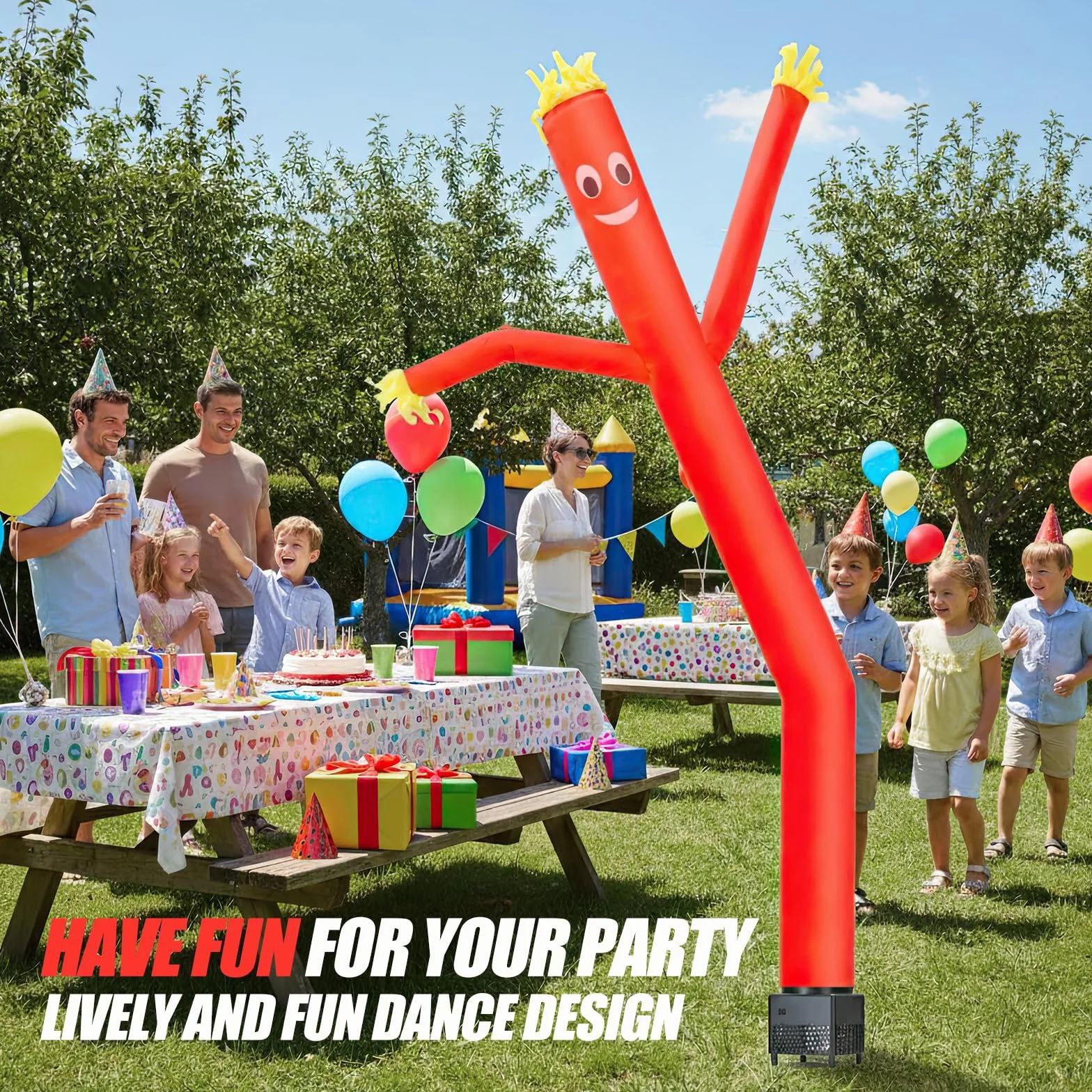 Tubo de aire rojo de 6 pies para bailarín inflable con luces y soplador integrado
