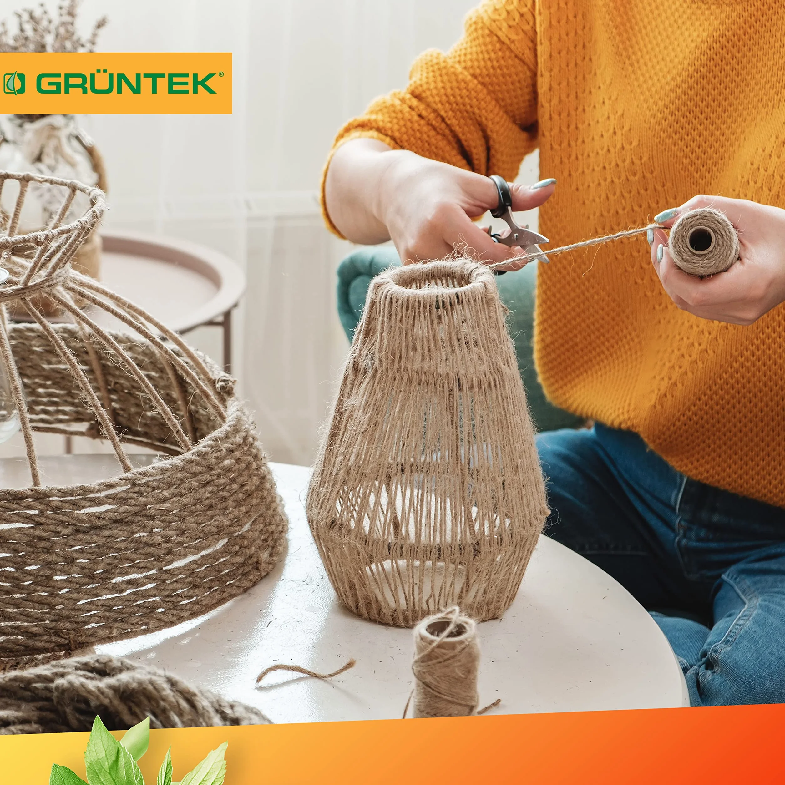 GRÜNTEK Cuerda de Yute Natural 6mm Cordel Sisal Rascador para Gatos 6mm x 1 Rollo 60 M - Cuerda Manualidades Hilo macramé para jardinería decoración Tarjetas de Regalo