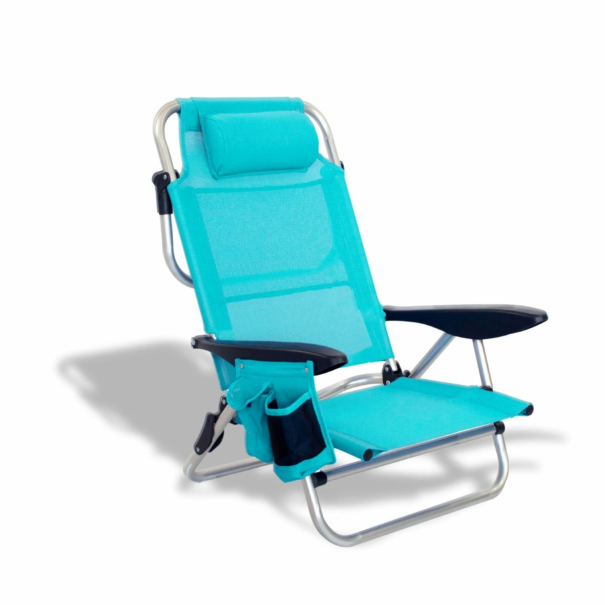 Pincho Silla de Playa Plegable 4 Posiciones Plegable con Cojin Ajustable y Bolsillos Portaobjetos Estructura de Aluminio Tejido Transpirable Resistente hasta 110 kg