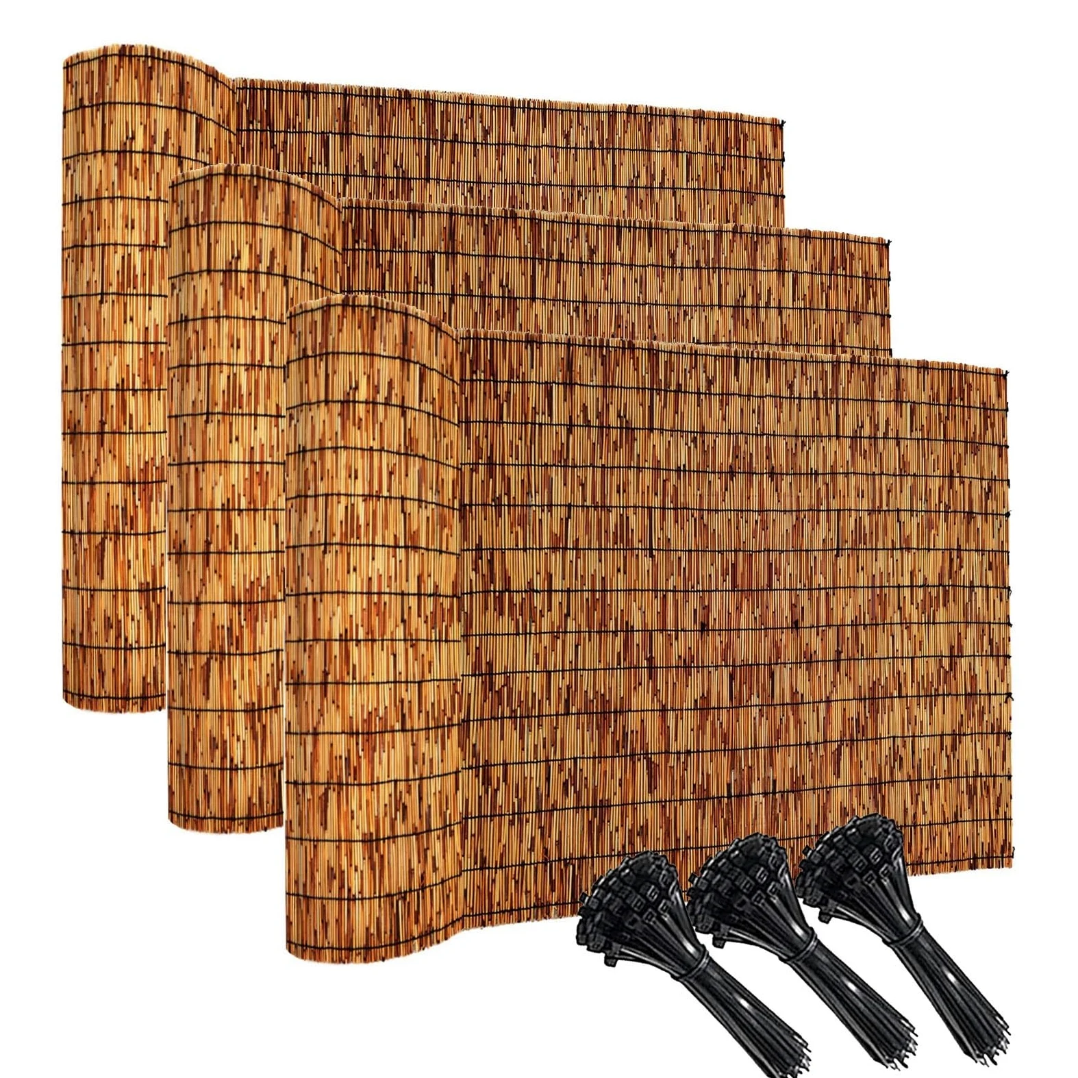 Rollo Cañizo Ocultación Exterior de Caña Natural y Bambú 1.2x5m, Valla Jardín Exterior, Cerramiento Terraza, Pantalla Privacidad, Resistente(Marrón,1.20mx5.0mx3pack)
