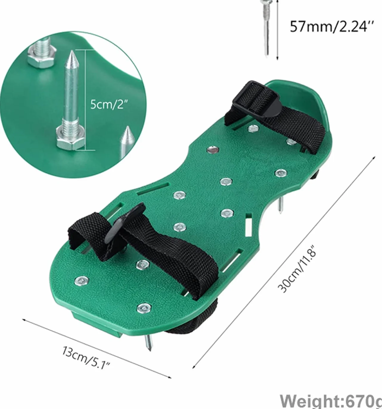 Aireador de Césped Zapatos Sandalias de Pinchos de Metal Hebillas y Correas 3 para Airear el Césped o en el Patio (Verde)