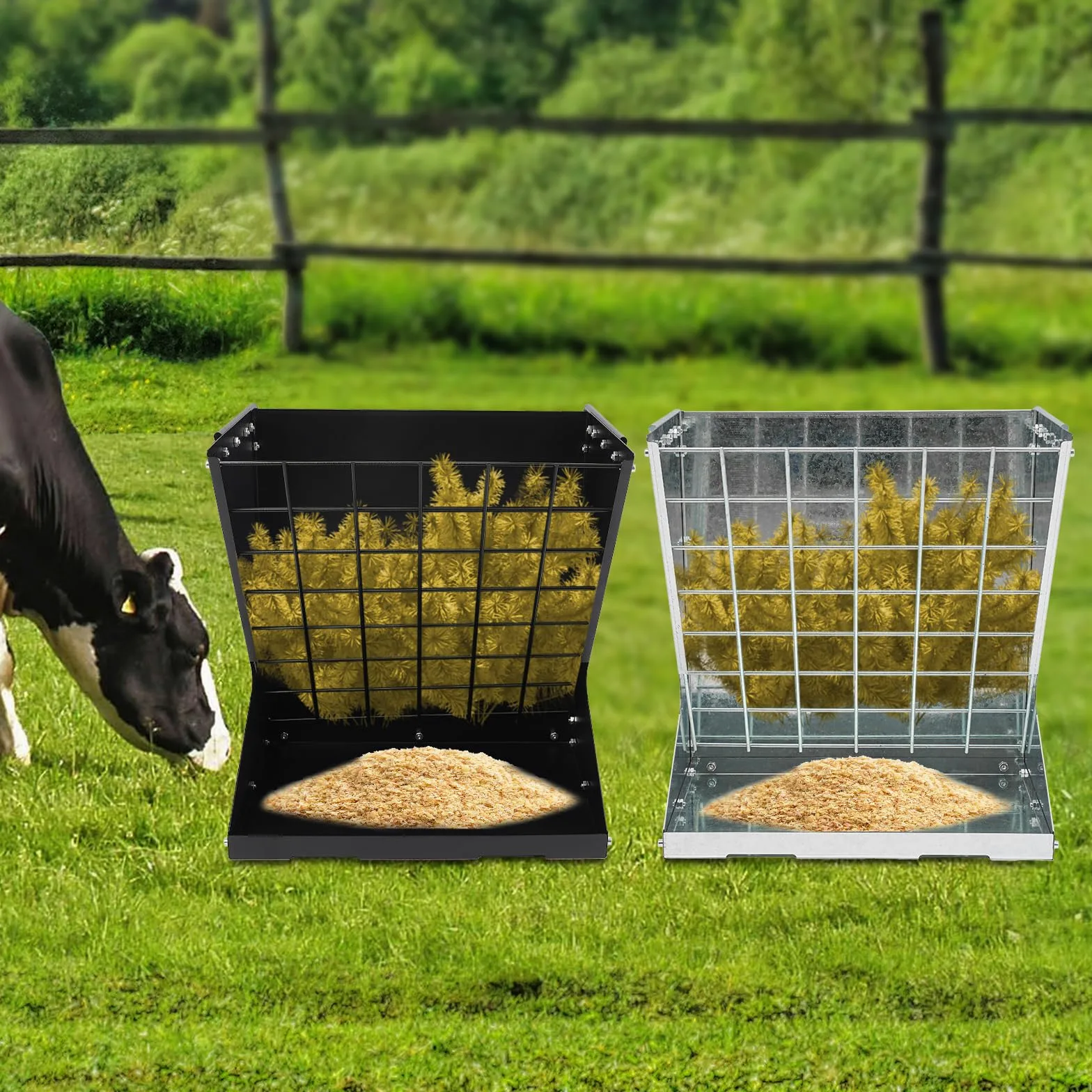 Bandeja de heno de acero para cabras, caballos, ovejas, robustas, inoxidables, 2 en 1, diseño de heno y comedero, ahorro de alimentos, diseño de rejilla, fácil montaje, granja, sauce