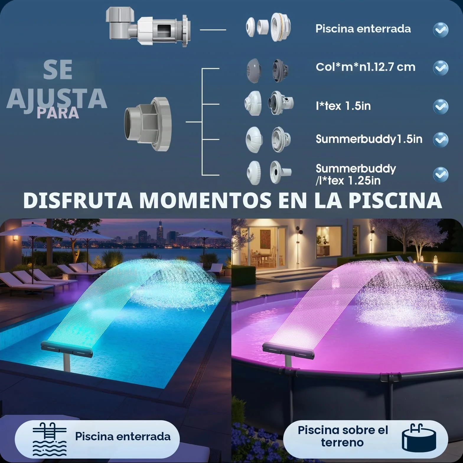 KingSom Fuente de Piscina con Luces de Colores, Fuente Piscina Cascada Recargable con Botones y Control Remoto, 10000 mAh Fuente de Luces para Piscina Elevadas y Enterradas, Fuente de Agua-Violeta