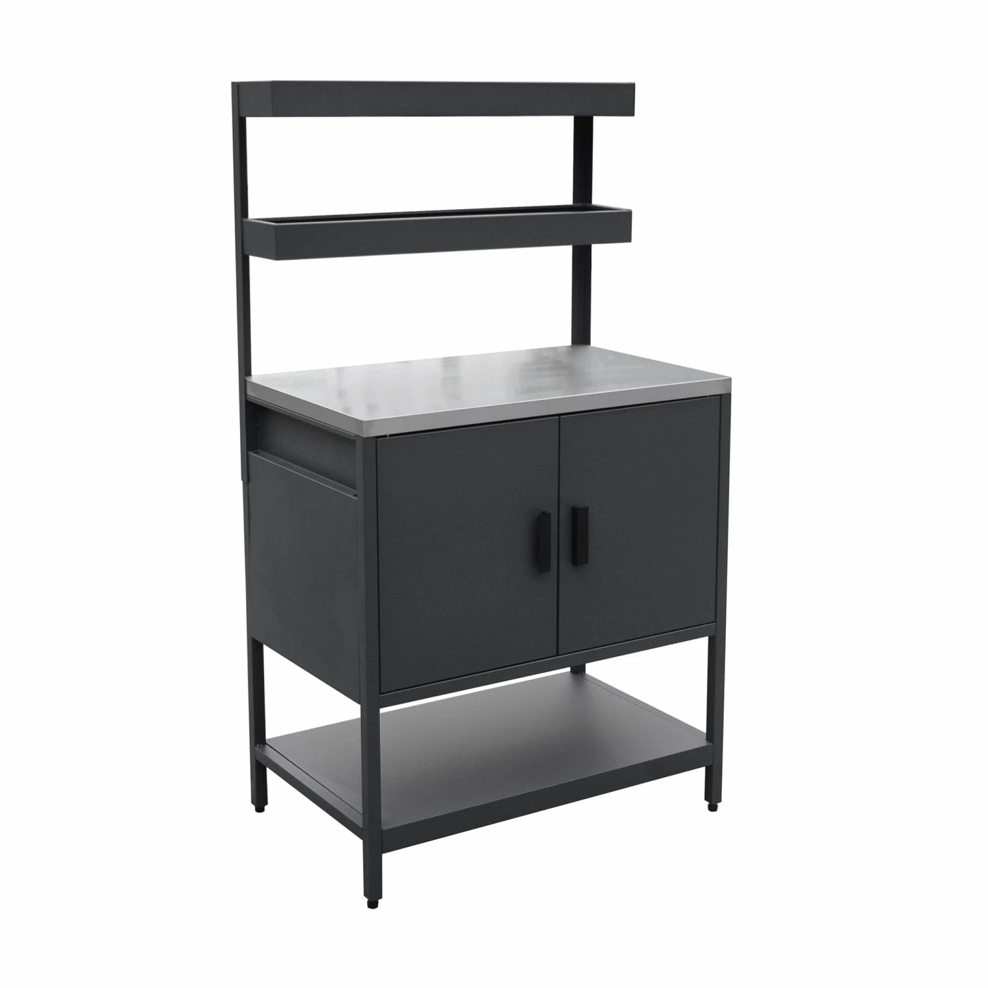 sweeek - Cocina exterior de acero con 2 estanterías colgantes y 2 puertas L80cm., Naxos, Negro, 80x51x142 cm
