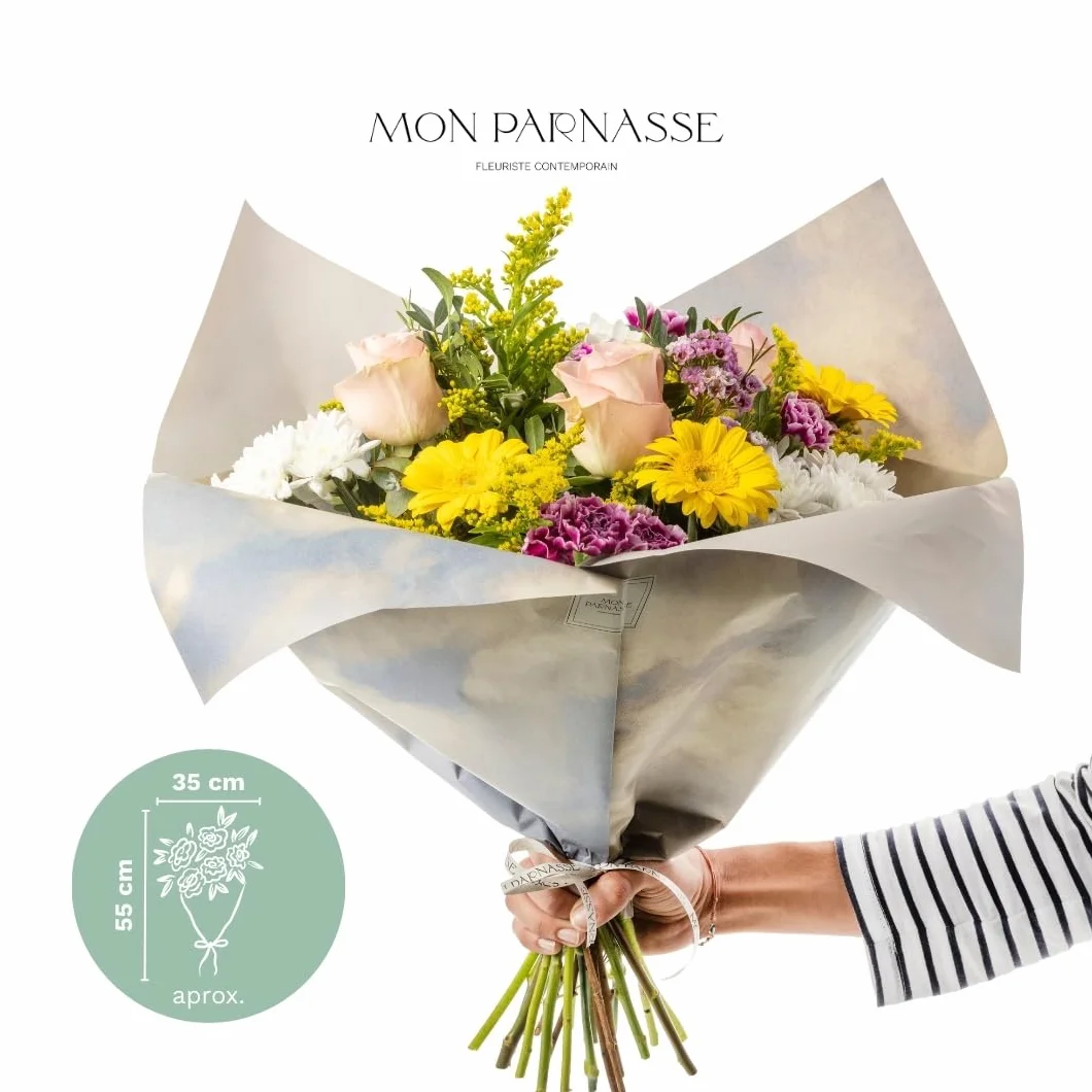 Mon Parnasse - Ramo de Flores Naturales con Dedicatoria, Incluye Tarjeta Personalizada, Set Alimento Floral, Envoltorio Elegante, Regalo, Frescura y Aroma - Plenitud