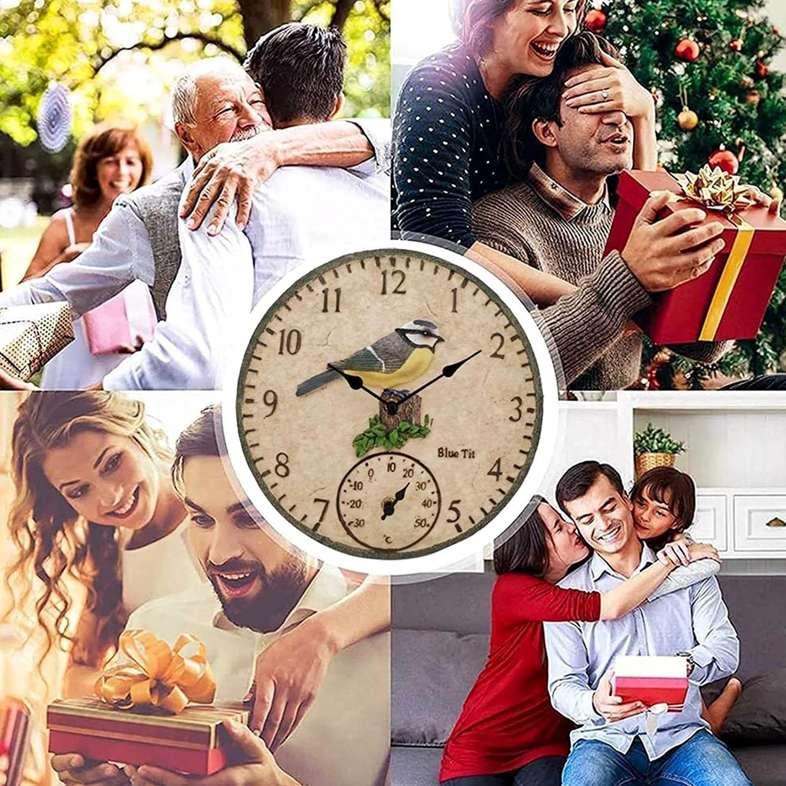 Waterproof Wall Clock Outdoor Thermometer Indoor Outdoor Thermometer Clock Wall-Mounted 12 Inch for Patio Garden Yard