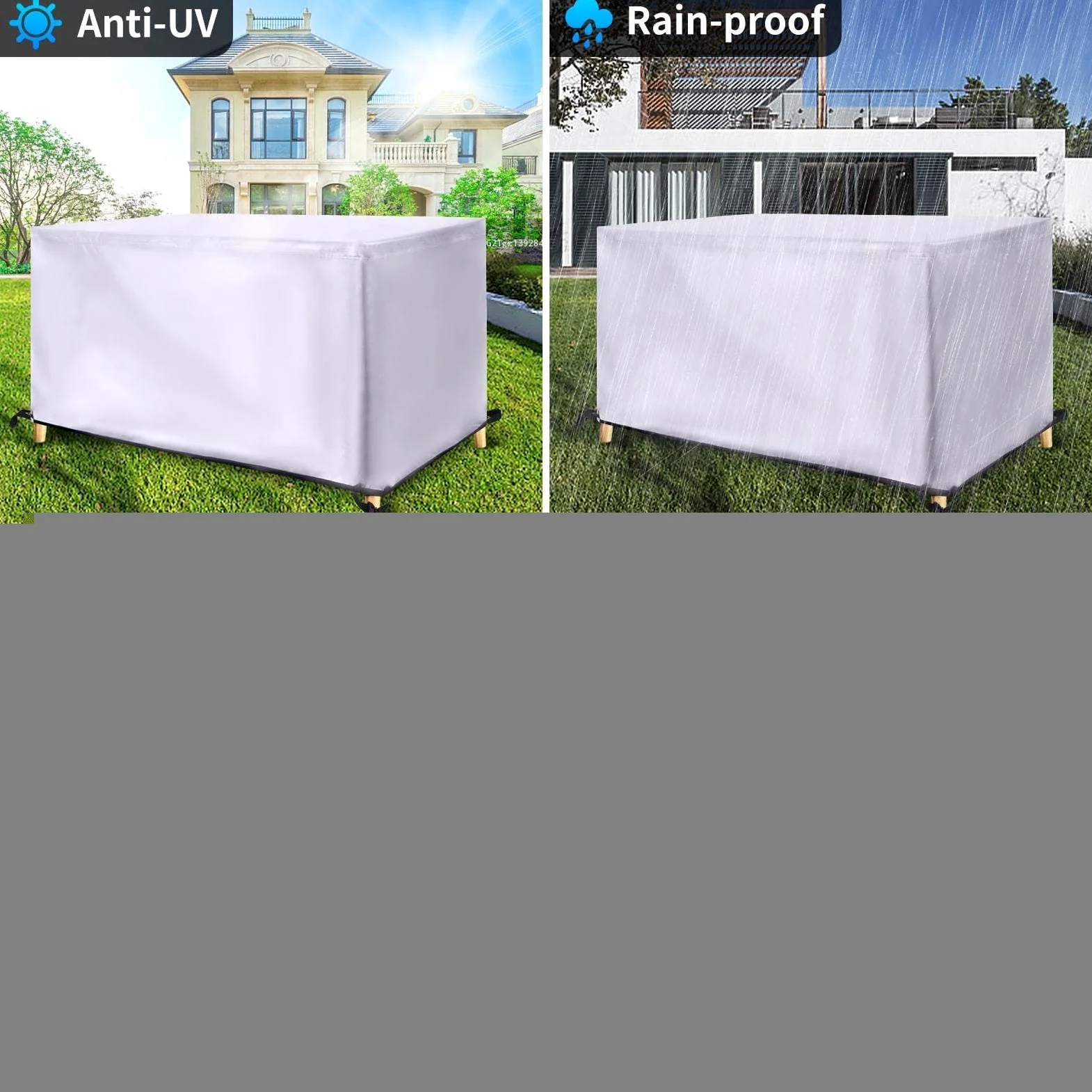 HOLEILUCK Funda Mueble De Jardin,370x370x75cm/LxWxH Funda Muebles Exterior Impermeable,Anti-UV a Prueba De Viento Tela Oxford 420d Funda Sofa Jardin Exterior para Sofá Cubre Mesa Y Sillas Exterior