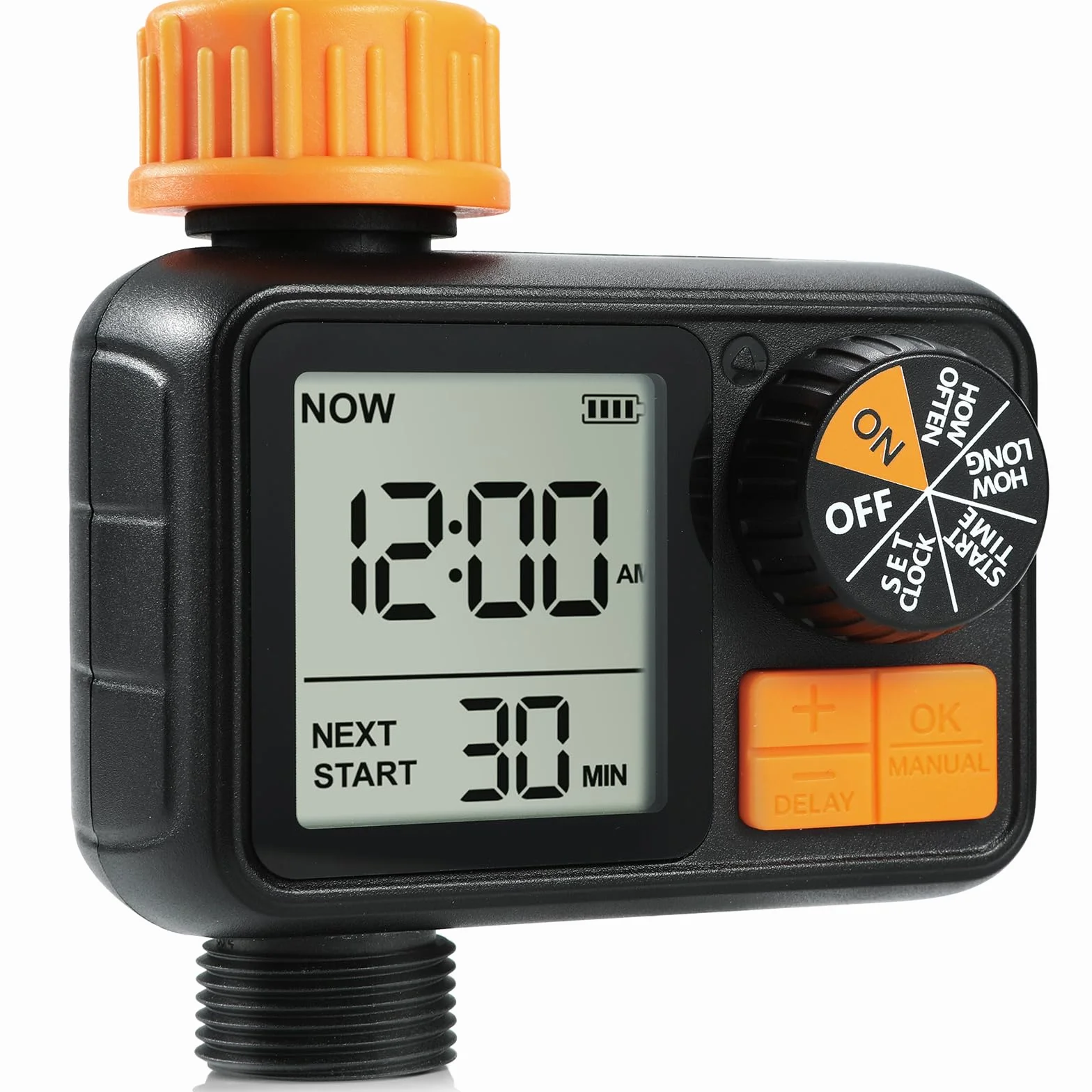 CROSOFMI Programador Riego Automatico Jardin Temporizador Riego IPX5 Resistente al Agua/Retraso por Lluvia/Modo de Riego Manual/Bloqueo para Niños