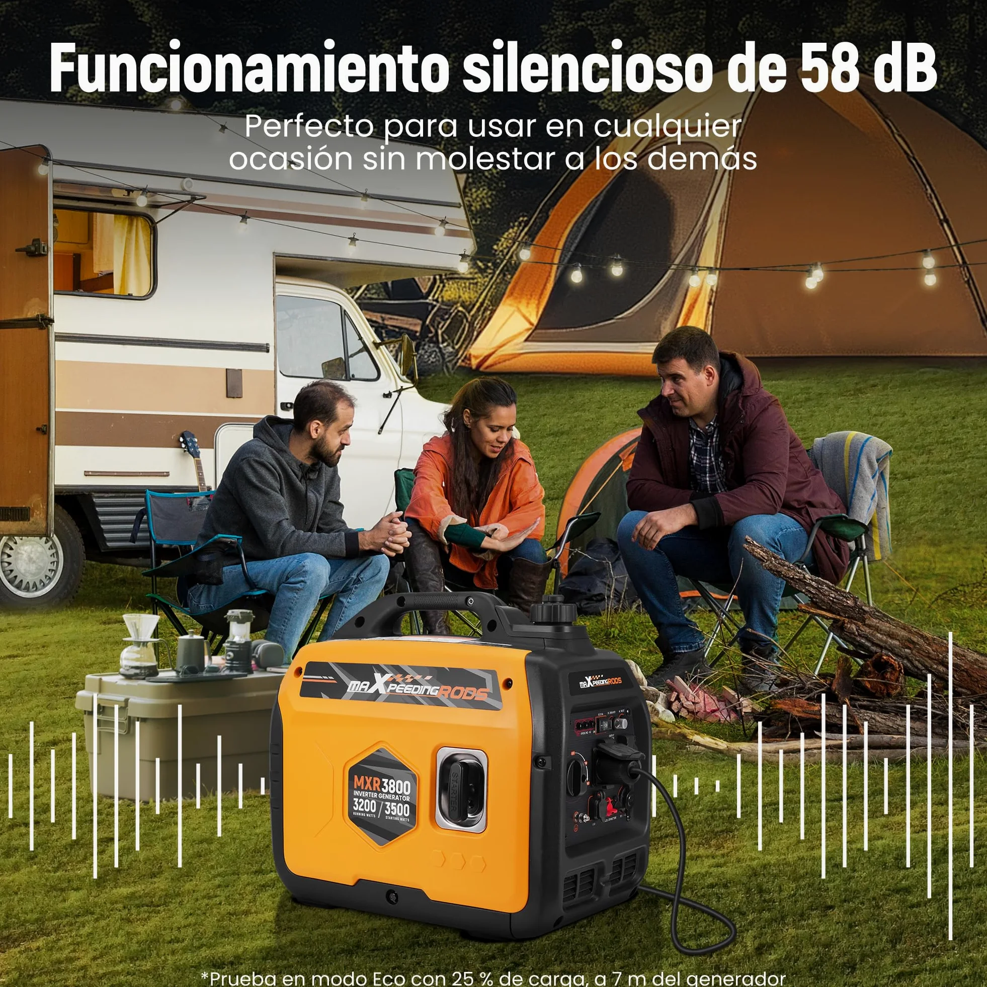 maXpeedingrods 3500W Generador Electrico Gasolina, Silencioso y Ligero | 4 Tiempos Generador de Inverter, Modelo ECO con 2x 230 V, 2x USB para Camping, Caravana, Construcción y Emergencias