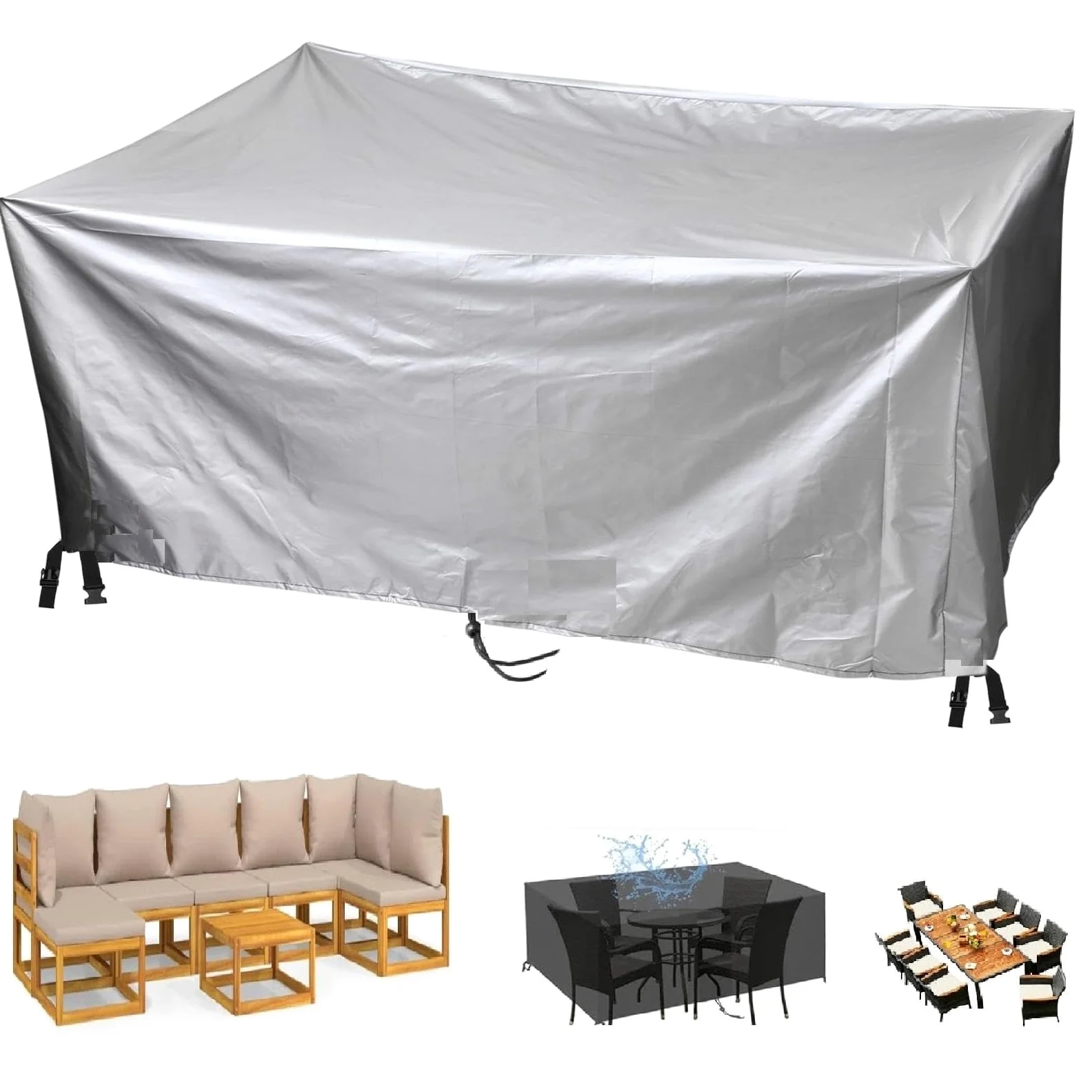 HOLEILUCK Funda Mueble De Jardin,370x370x75cm/LxWxH Funda Muebles Exterior Impermeable,Anti-UV a Prueba De Viento Tela Oxford 420d Funda Sofa Jardin Exterior para Sofá Cubre Mesa Y Sillas Exterior