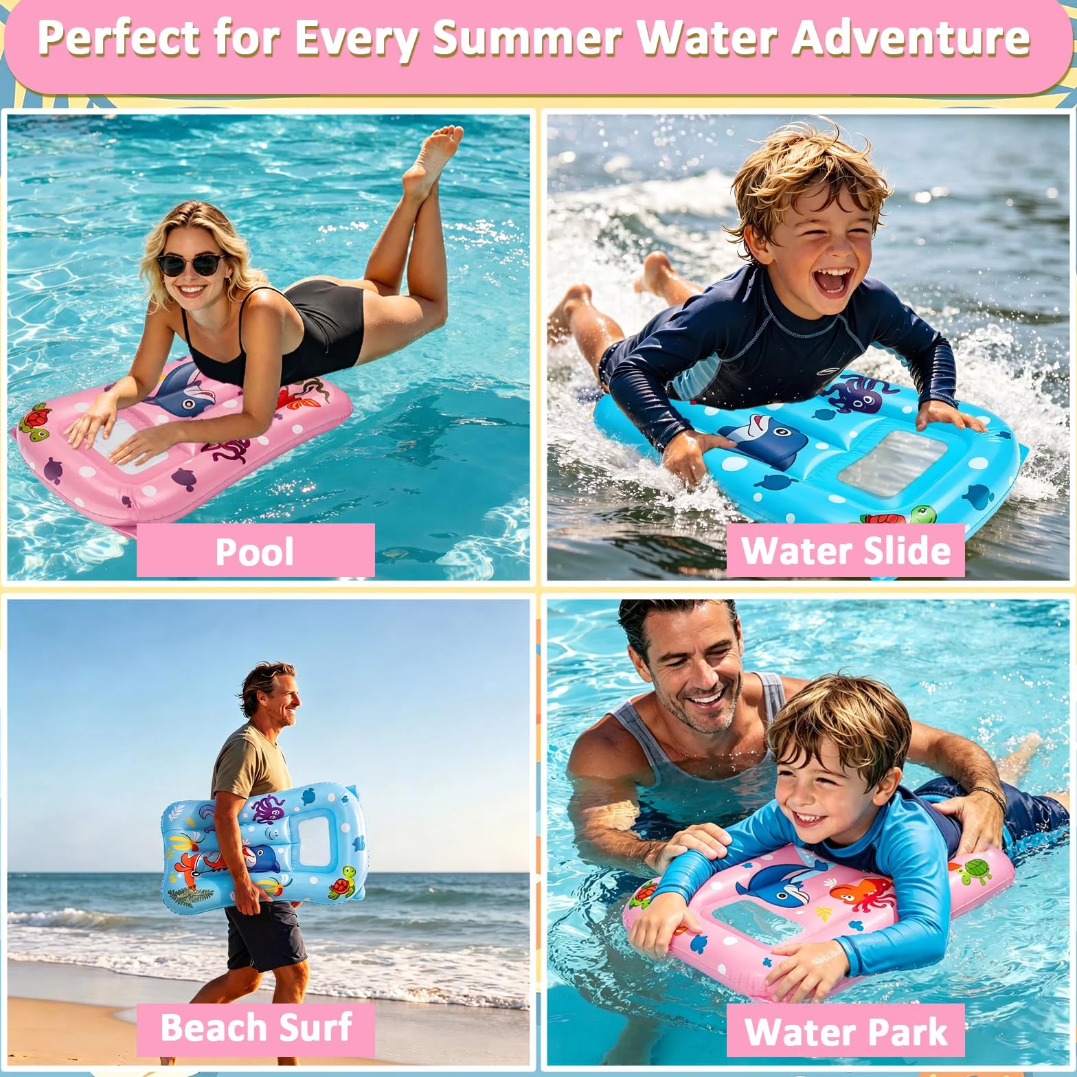Tabla Bodyboard Hinchable Inflatable Surf Board para Toboganes Acuáticos Playas Piscinas