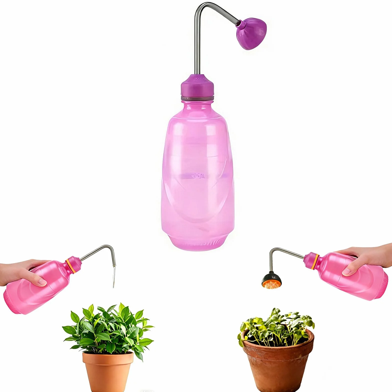 Regadera Pequeña de Jardín 450ML Pulverizador de Plantas 2 en 1,Fumigador para Interior y Exterior,con Cabezal 360°(Rosa)
