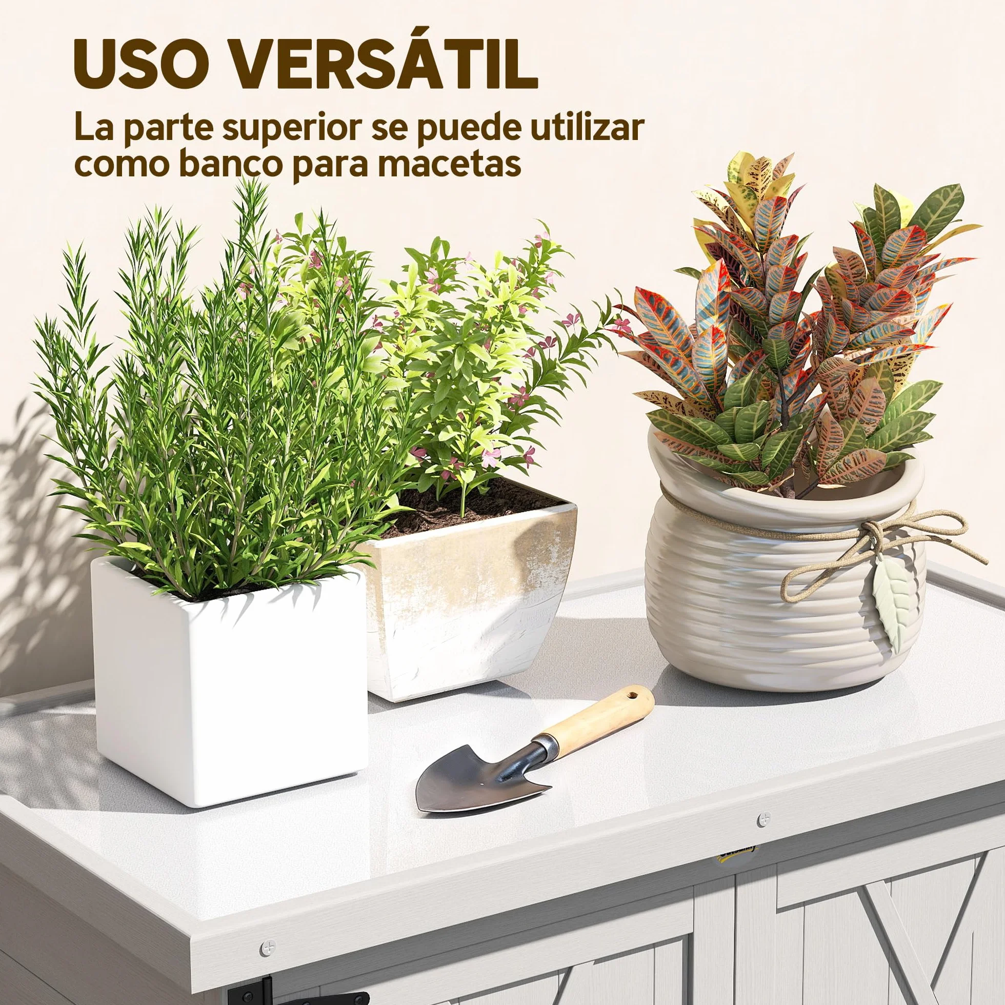 Outsunny Caseta de Jardín de Madera, 75x40x90 cm, Cobertizo Jardín Exterior, Armario para Almacenaje de Herramientas, con 4 Estantes, 2 Puertas y Techo de Acero Galvanizado, Gris