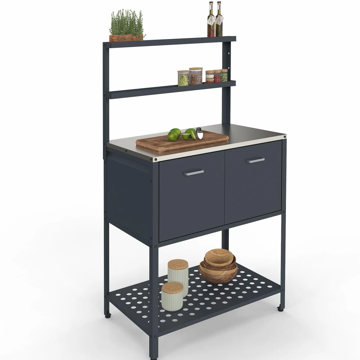 IDMarket - Mueble de cocina exterior Pareo con 2 puertas y 2 estantes colgantes de acero gris antracita