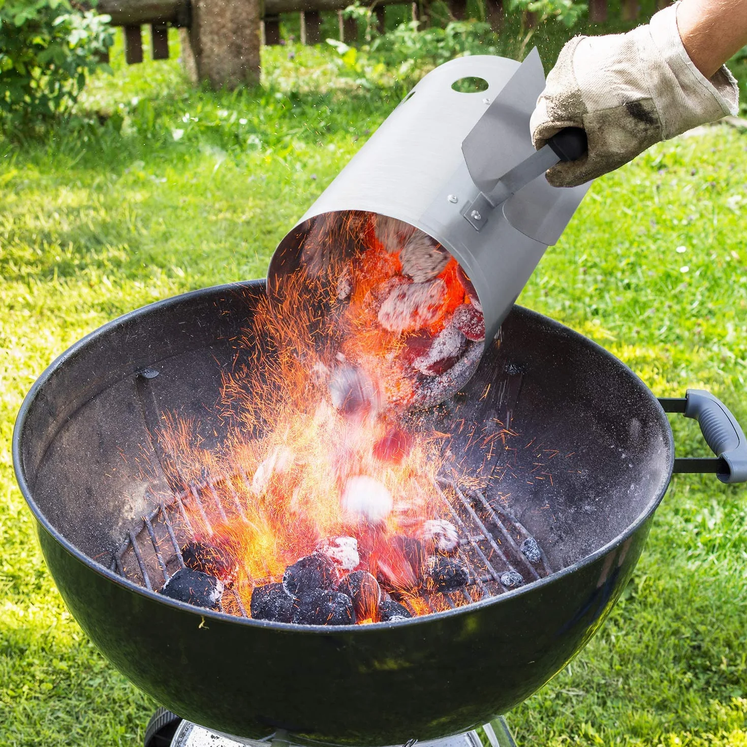 BEAU JARDIN Encendedor de carbón para Barbacoa para encender la Parrilla Arrancador Chimenea Chimenea de 28 x 18 cm Plata Chimenea de Encendido de Encendido Parrilla de Barbacoa Encendedor