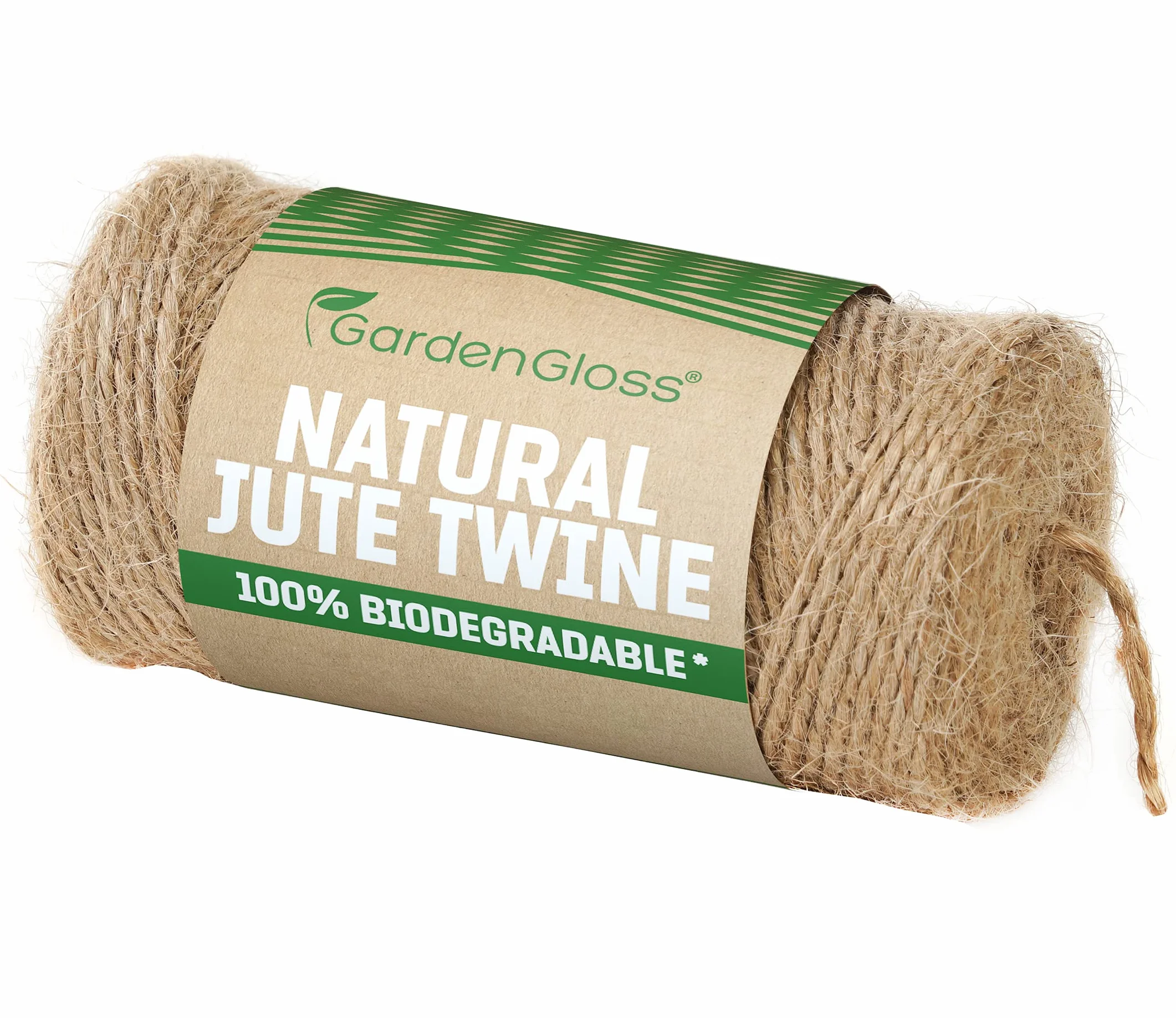 GardenGloss® Cinta de Fibra Natural de Yute (300m de Longitud, 1 mm de Grosor) - 100% Biodegradable - Cordón de Dos Hilos para jardinería, Manualidades, Bricolaje y Envolver Regalos