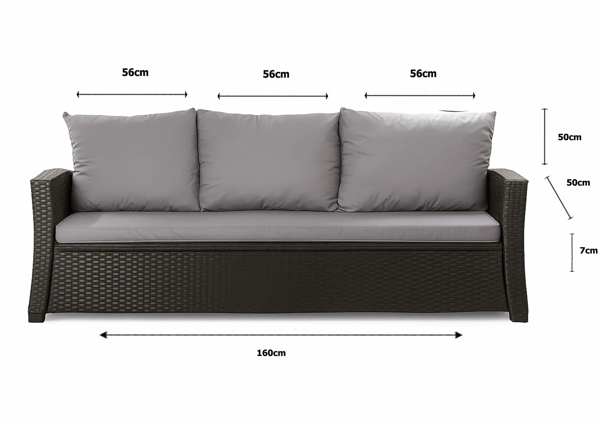 Cojín para banco - Cojín de asiento para exteriores para banco de jardín para polirratán - Relleno de almohada para banco de polirratán para columpio de Hollywood (Gris claro, 160x50x50cm)
