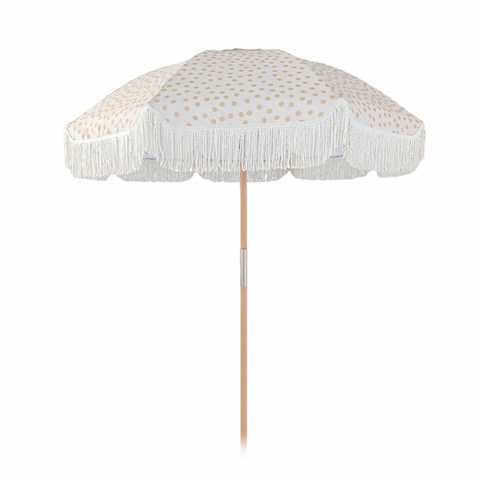 Sombrilla de jardín con flecos de 180 cm, sombrilla de jardín de lunares amarillos con protección UV 50+, sombrilla de playa antiviento, sombrilla plegable con poste de madera