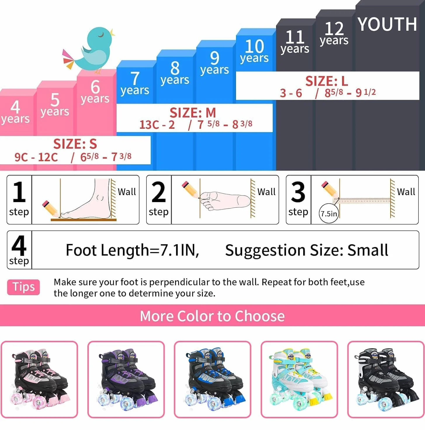 Nattork Patines ajustables para niños 4 tamaños exteriores interiores