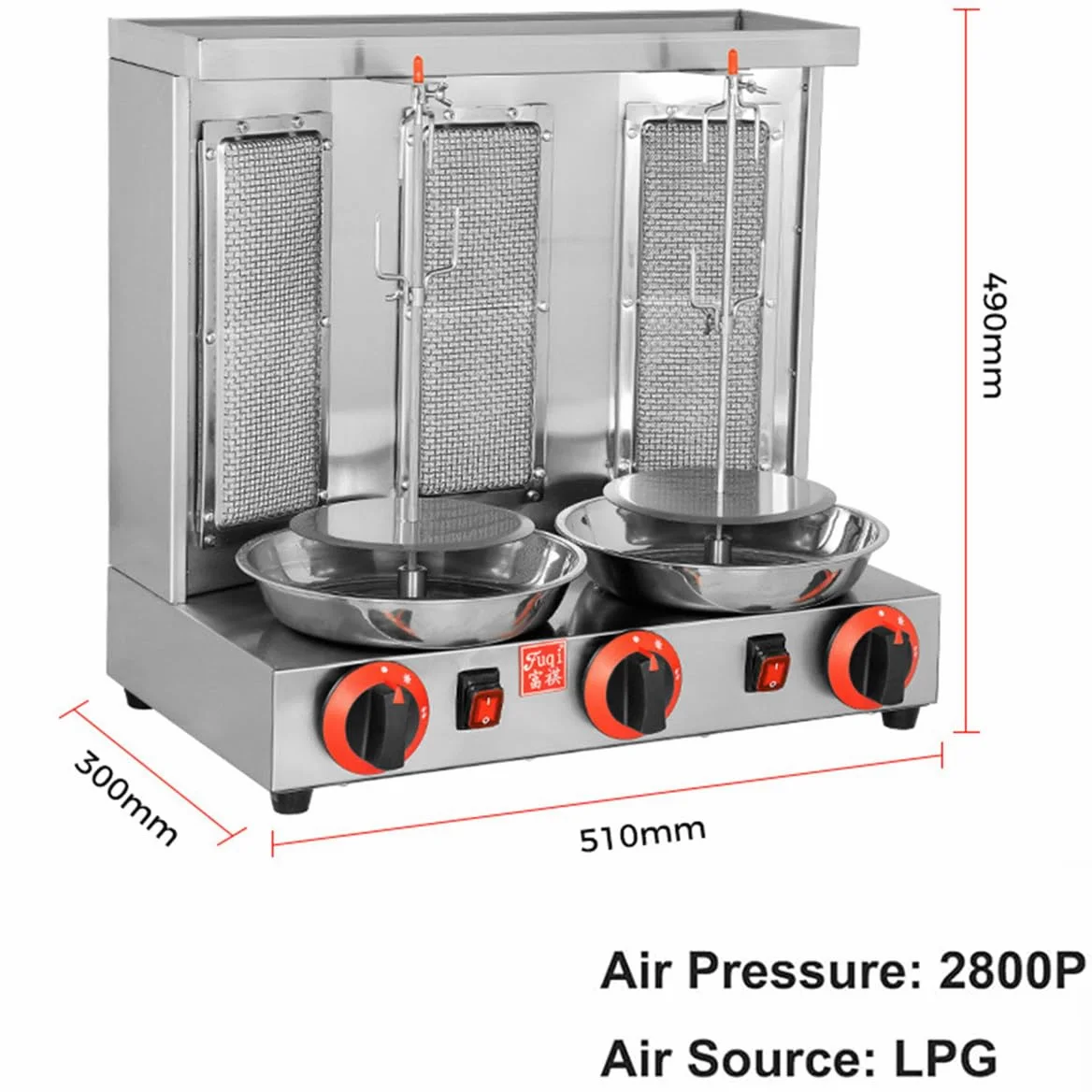 Genérico Máquina para Hacer Doner Kebab a Gas, asador Giratorio de 360 ​​Grados para Carne, asador de Pollo Turco Comercial para mostrador con Quemador, asador Vertical para Kebab a Gas