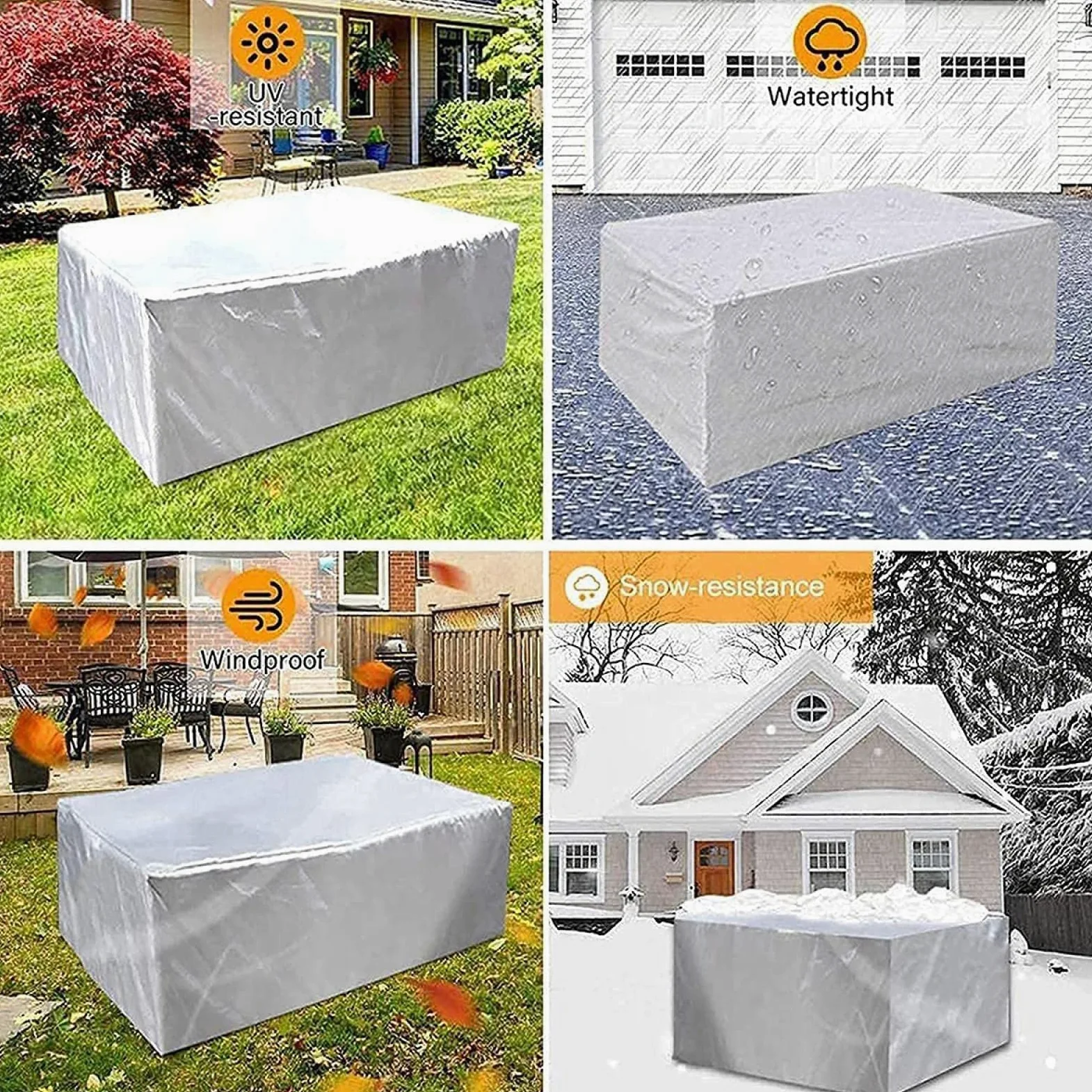 Fundas de Muebles de jardín,varios tamaños Funda para Muebles de Jardín Exterior Rectangular Impermeable,Anti-UV,Resitente al Polvo,para Sofa de Jardin al Aire Libre Patio 285x205x63cm Plata